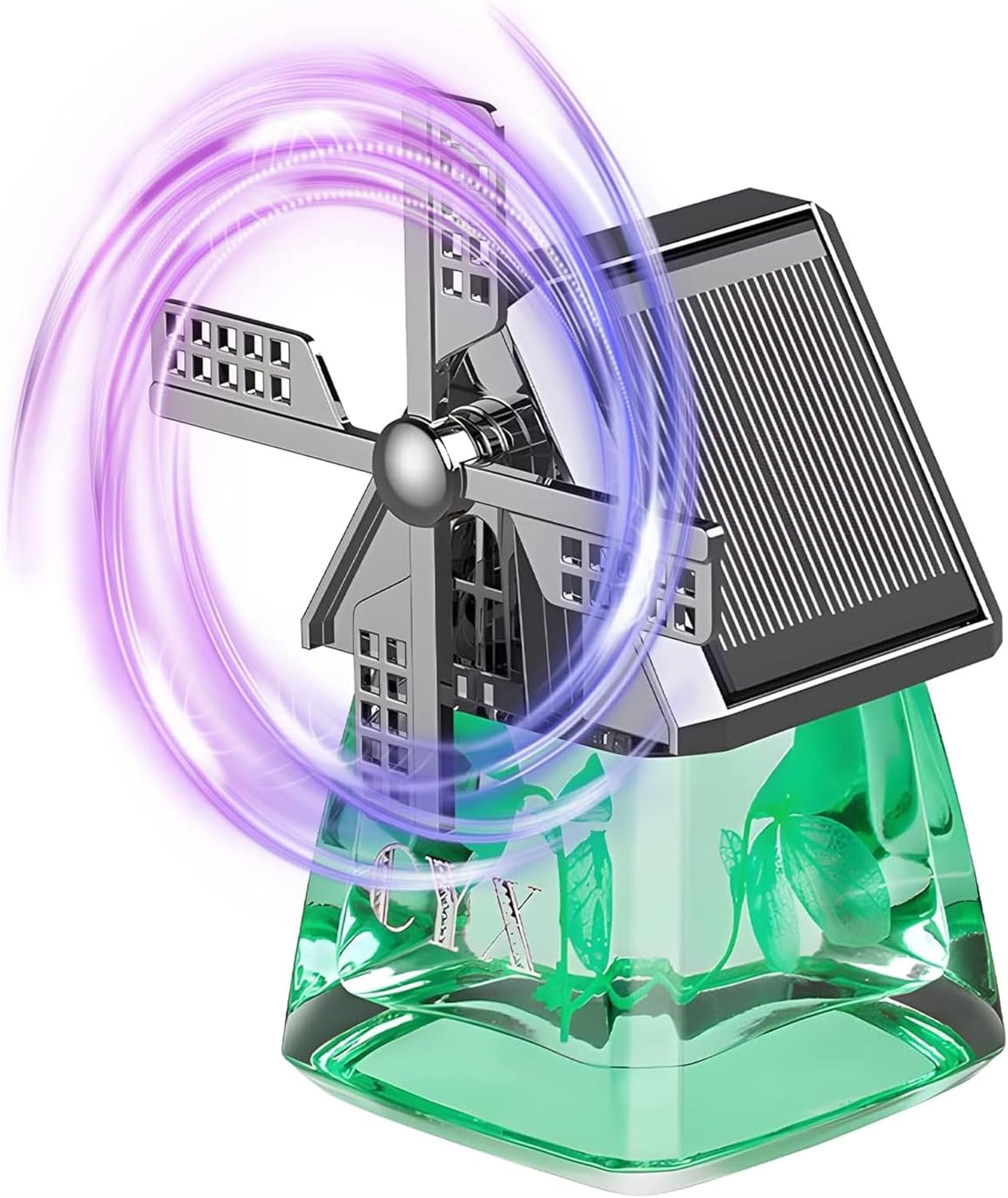 YIHANGG Windmill Solar Car Perfume Air Freshener Perfume, Car Air Freshener Solar Energy Rotating, Cute Car Aromatherapy Diffuser Windmill Design Ornament, Auto Interior Decoration(Green)