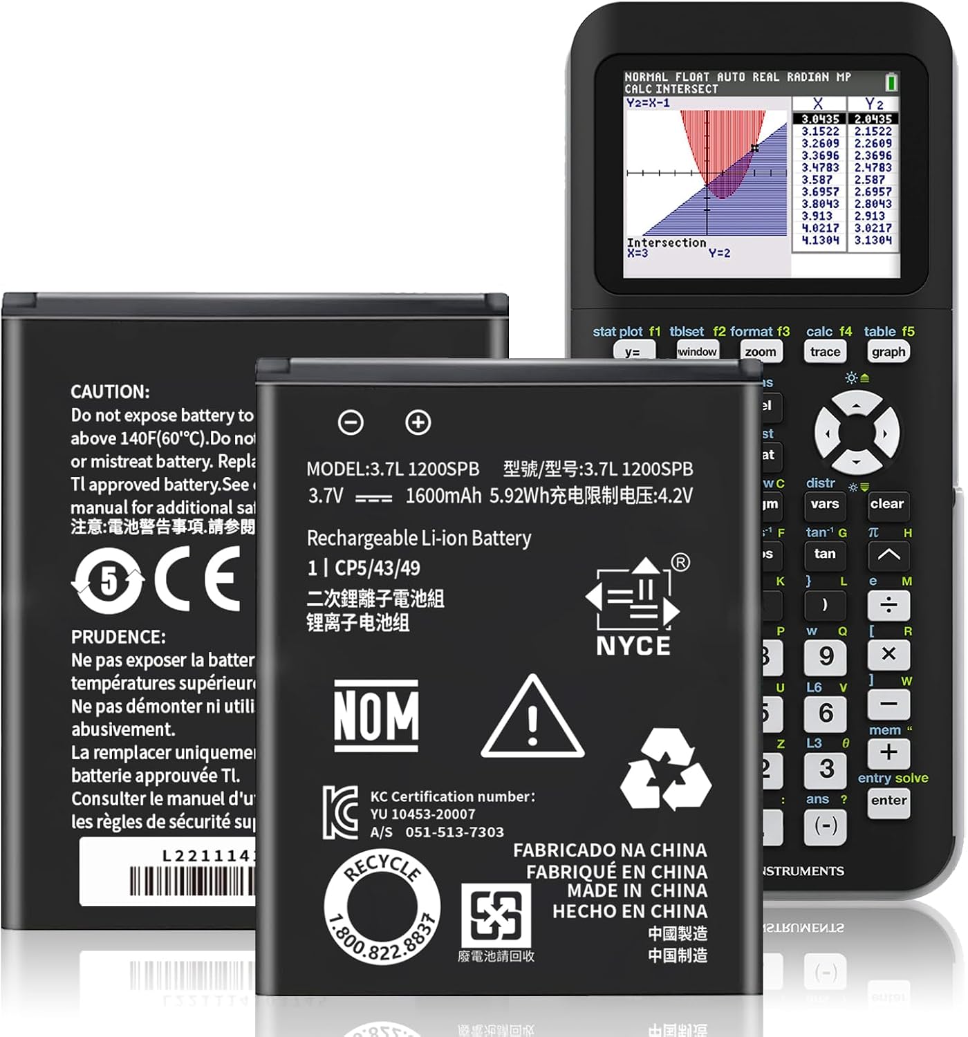 2026 Upgraded Replacement Battery for Texas Instruments TI-84 Plus CE,TI Nspire CX,CX II,TI Nspire CX CAS,CX CAS II, Part No 3.7L 1200SPB -2pc