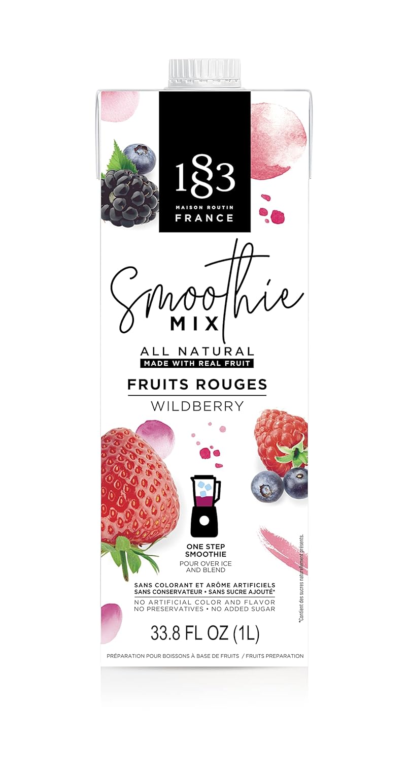 1883 Maison Routin Wildberry Smoothie Mix, No-Sugar-Added, Shelf Stable, 100% Juice, Vegan, Gluten-Free, 4 Pack 1 Liter