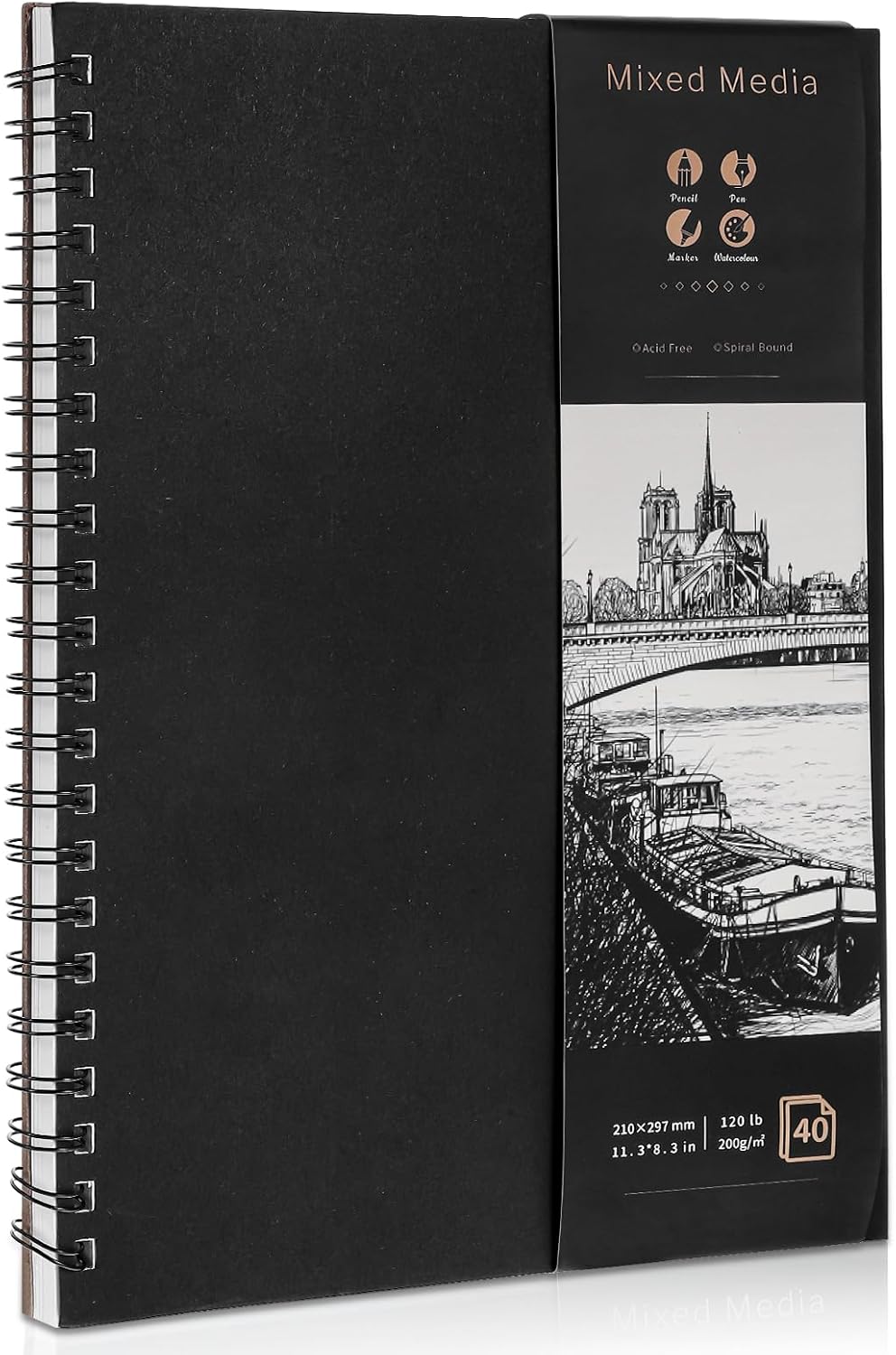 A4 Sketch Books, 200GSM Thick Paper Spiral Bound Sketchbook Hardback Sketch Pad for Drawing and Sketching 40 Sheets/80 Pages