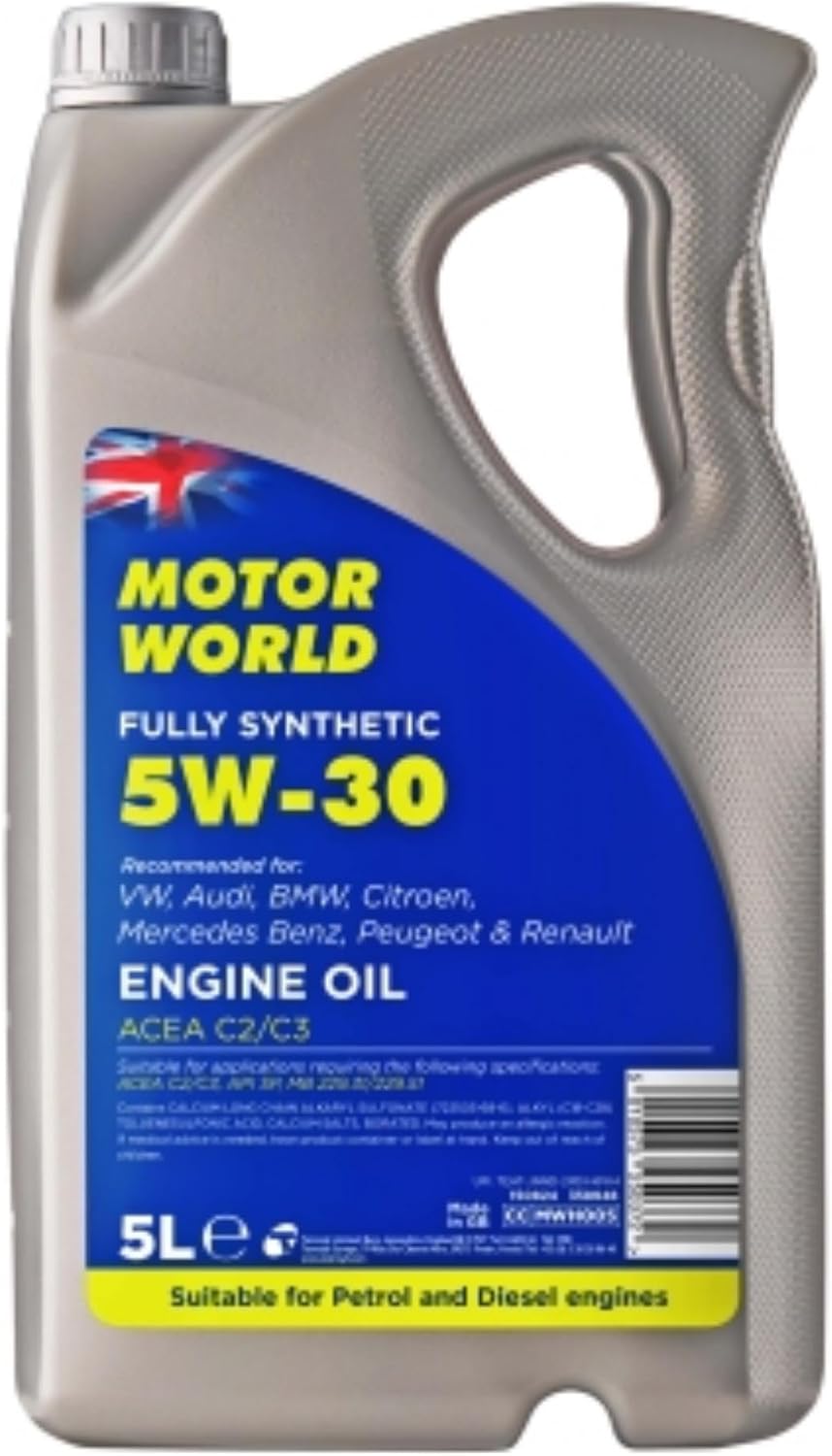 MOTORWORLD Fully Synthetic C3 Engine Oil 5W-30 – Advanced Full Synthetic Motor Oil for Petrol & Diesel Engines, Low SAPS, ACEA C3 & API SP Approved – 5L