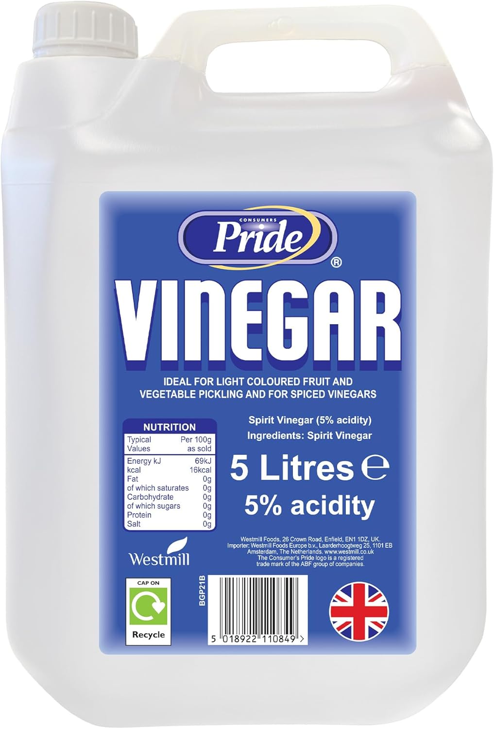 White Vinegar 5L | Food Grade | Baking, Pickling, Marinating | UK Made | (Pack of 1) 5 Litres