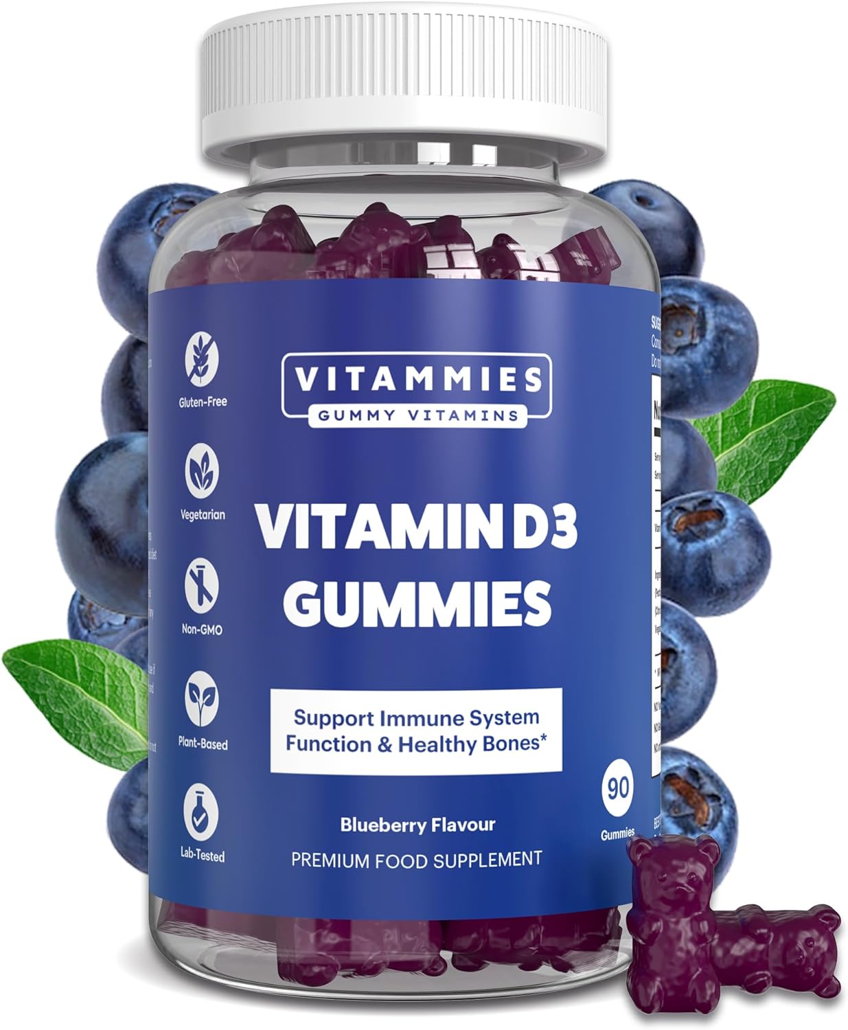Vitammies Vegan Vitamin D3 Gummies 2000 IU | Vitamin D Chewable Gummies | 3 Month Supply | Gluten-Free | Non-GMO | Berry Flavour | 90 Chewable Vitamin D3