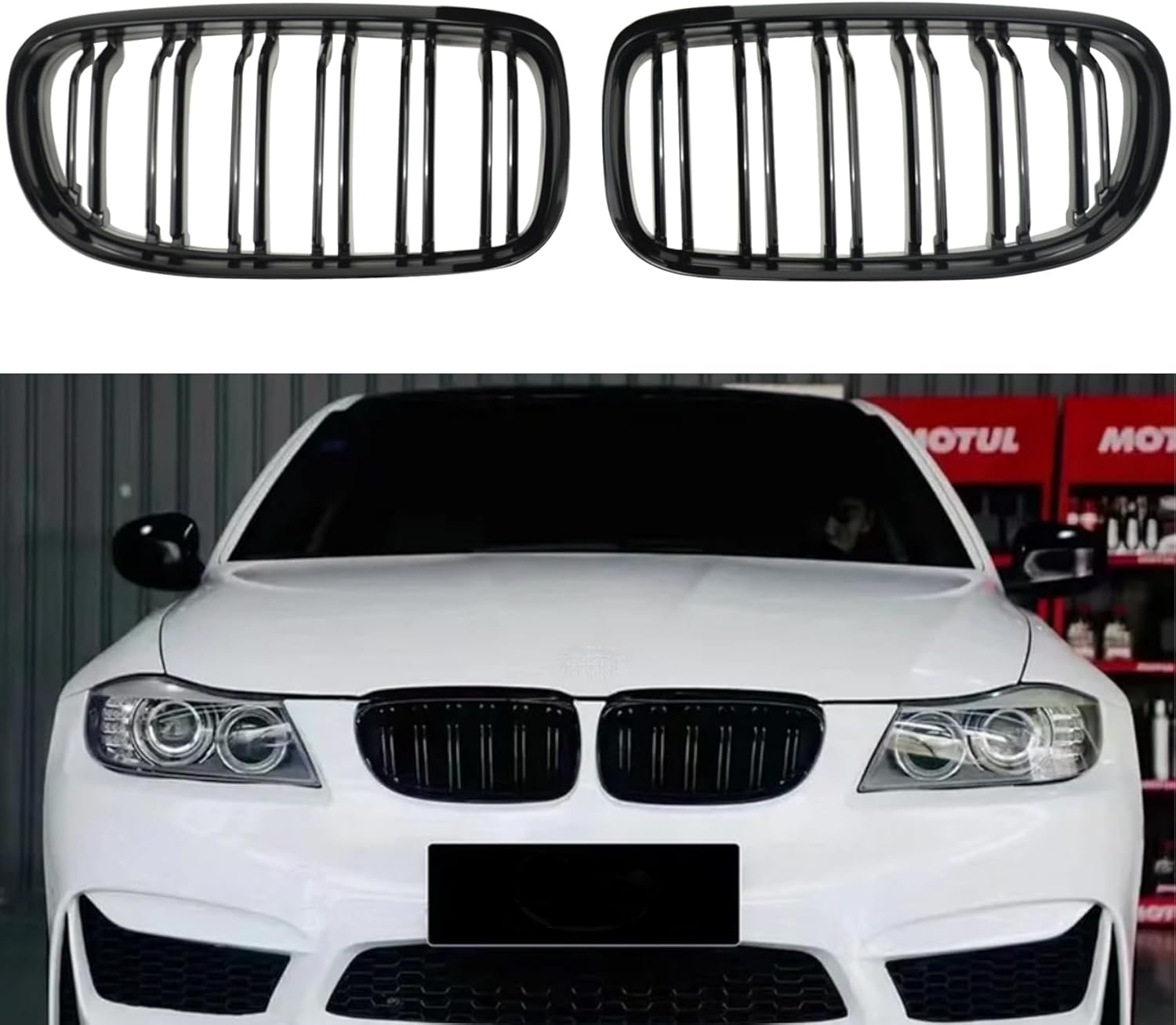 YIUBCZOQI E90 Grill,Front Kidney Grille for BMW E90 E91 323i 325i 328i 330i 335i Grille 2009 2010 2011 Double Slats Grille Gloss Black