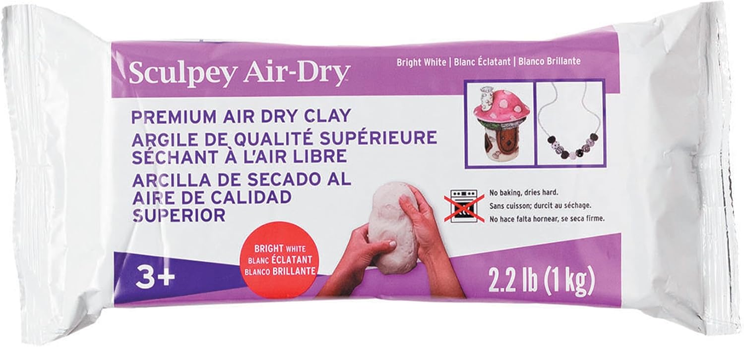 Sculpey Air-Dry White, Non Toxic, Air Dry Clay, 2.2 pound bar great for modeling, sculpting, holiday, handprints, DIY and school projects. Great for all skill levels.