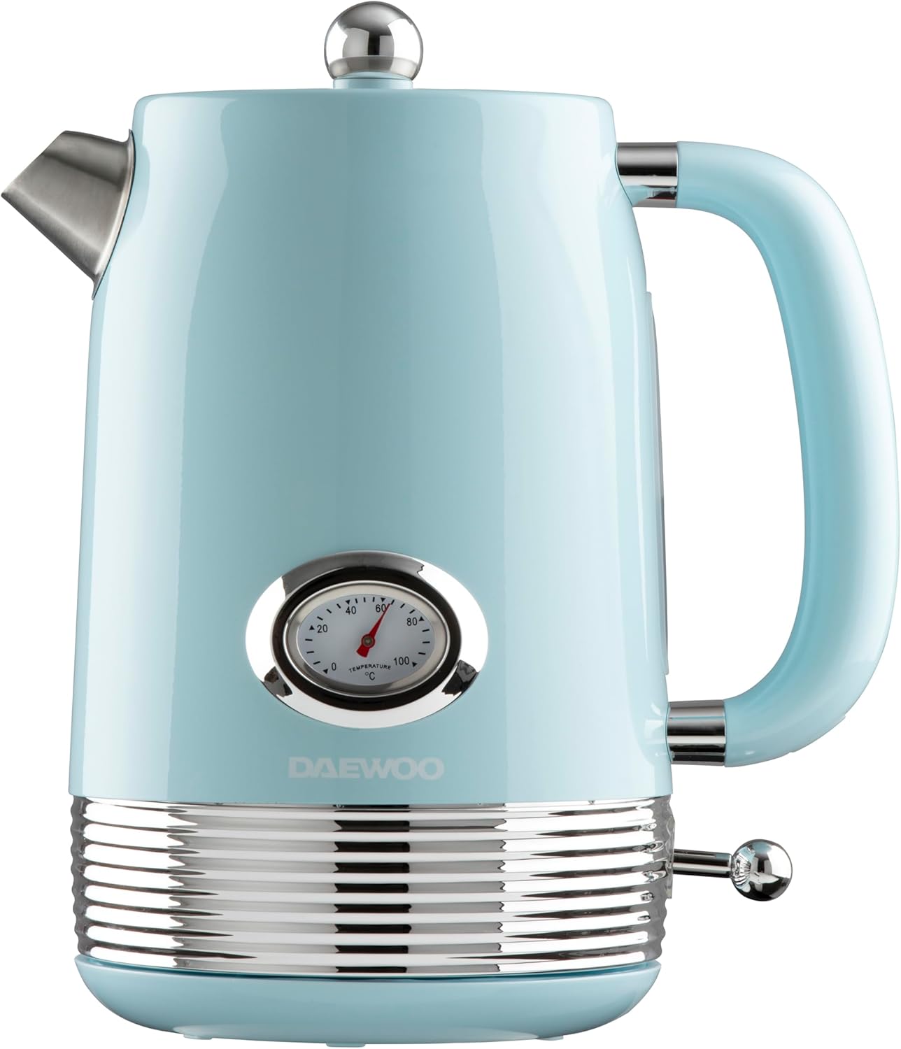 Daewoo Denver 1.5L Rapid Boil Kettle – Sky Blue, 3000W Fast Boil, Temperature Gauge, 360° Base, Retro Vintage Design, Ideal for Home, Office, and Gifting