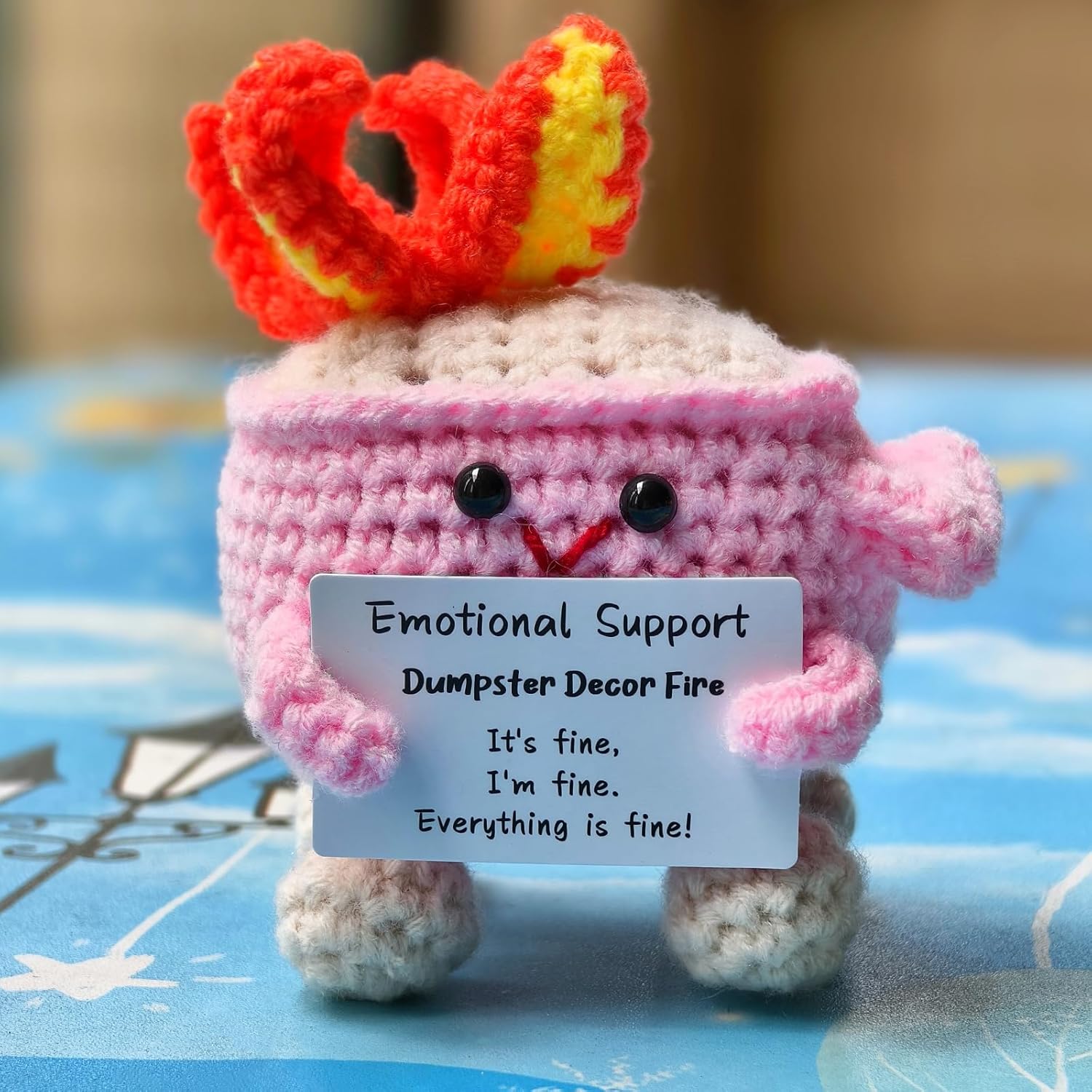 Levvohd Emotional Support Dumpster Decor Fire, Funny Handmade Crochet Dumpster Knitting Doll, Cute Desk Accessories for Women Office (Pink)