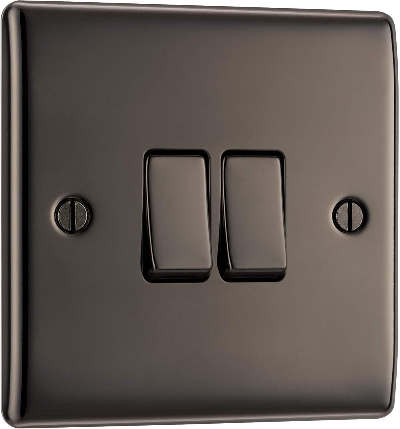 BG Electrical Double Wall Light Switch, 2 Way, Raised and Slim Profile, Round Edges, Nexus Metal, Black Nickel, 20A, 16AX, NBN42