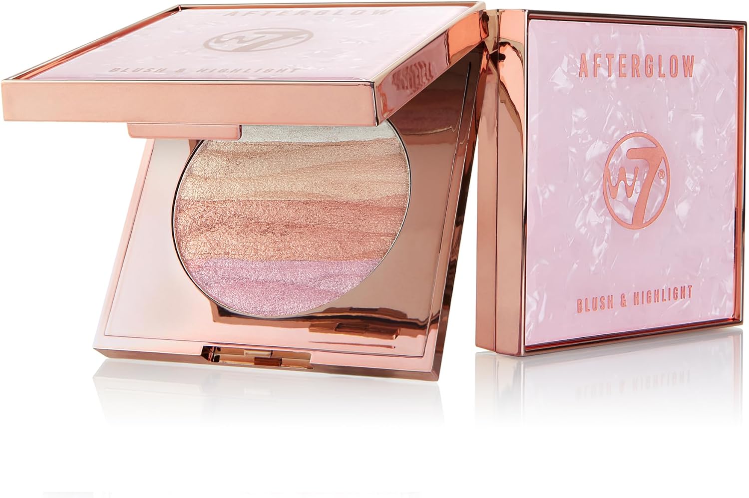 W7 Afterglow Blusher and Highlight Compact - Pink and Gold