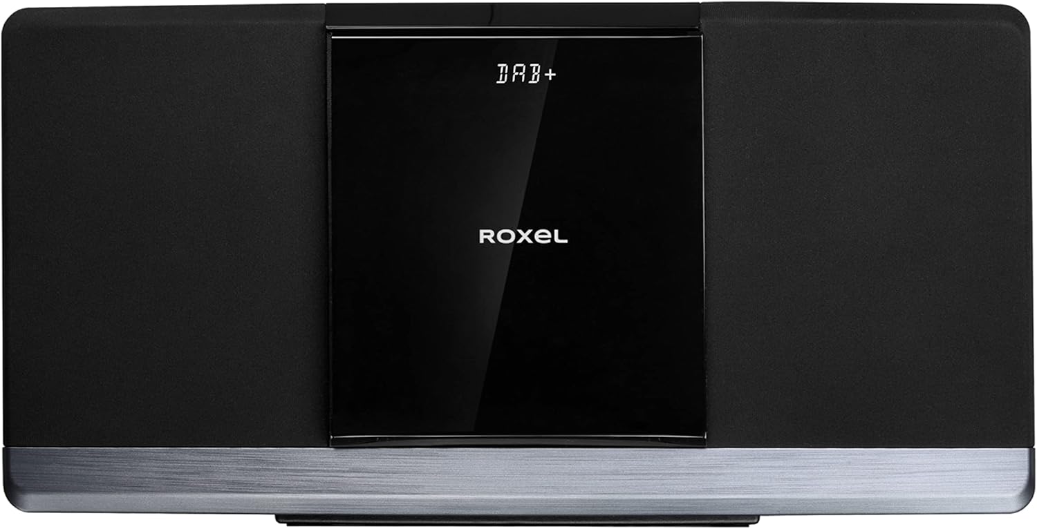 Roxel RCD-320 Micro Hifi System CD Player with DAB/DAB+/ FM Radio, Wireless BT, 40W RMS Speaker, Wall Mountable, USB and AUX In, Remote Control, Sleek & Flat Design with White LED Display