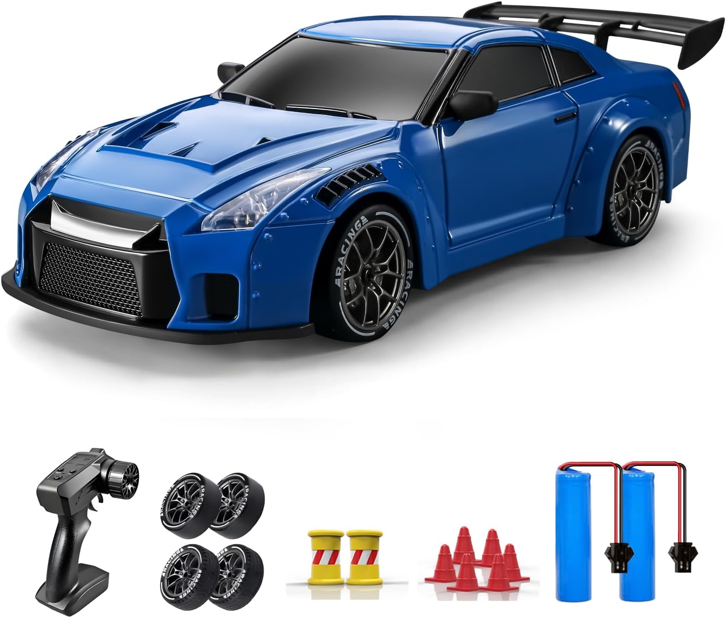 ACAMMZAR RC Drift Car, 1:24 Remote Control Car for Kids, 20KM/H 4WD High Speed RC Cars with Lights, Extra Racing Tires, Vehicle for Adults Boys Girls, Blue