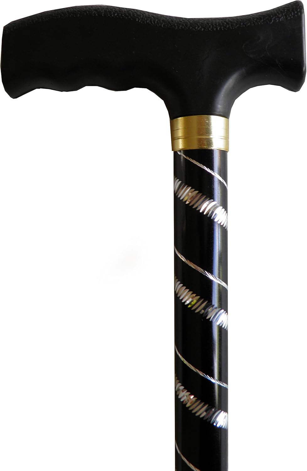 Deluxe Black with Silver Etched Engraved Flecked Stripes Pattern Ladies Adjustable Walking Stick Cane - 23" - 38.5"