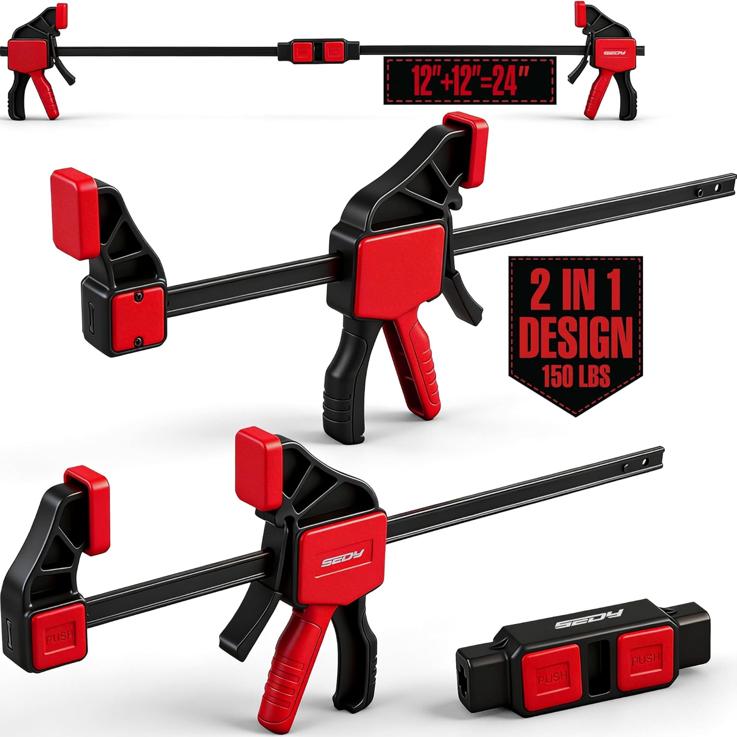 3-Piece 12 Inch Bar Clamps for Woodworking with Clamp Connector, 12" Quick-Release Wood Clamps with 150 LBS Load Limit, Trigger Clamp Set, One-Handed Clamps/Spreader Ideal for Woodworking DIY Projects