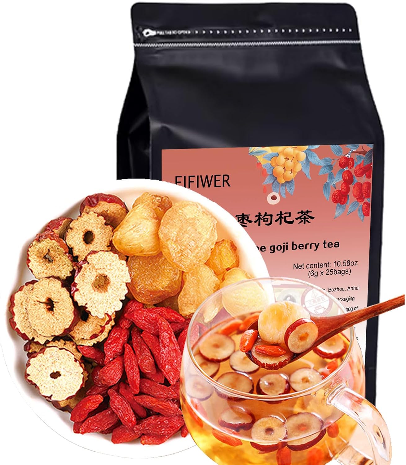 Red dates, goji berries, longan tea combination tea bag 300g, Red date longan goji berry tea, Longan Jujube Wolfberry Fruit Tea