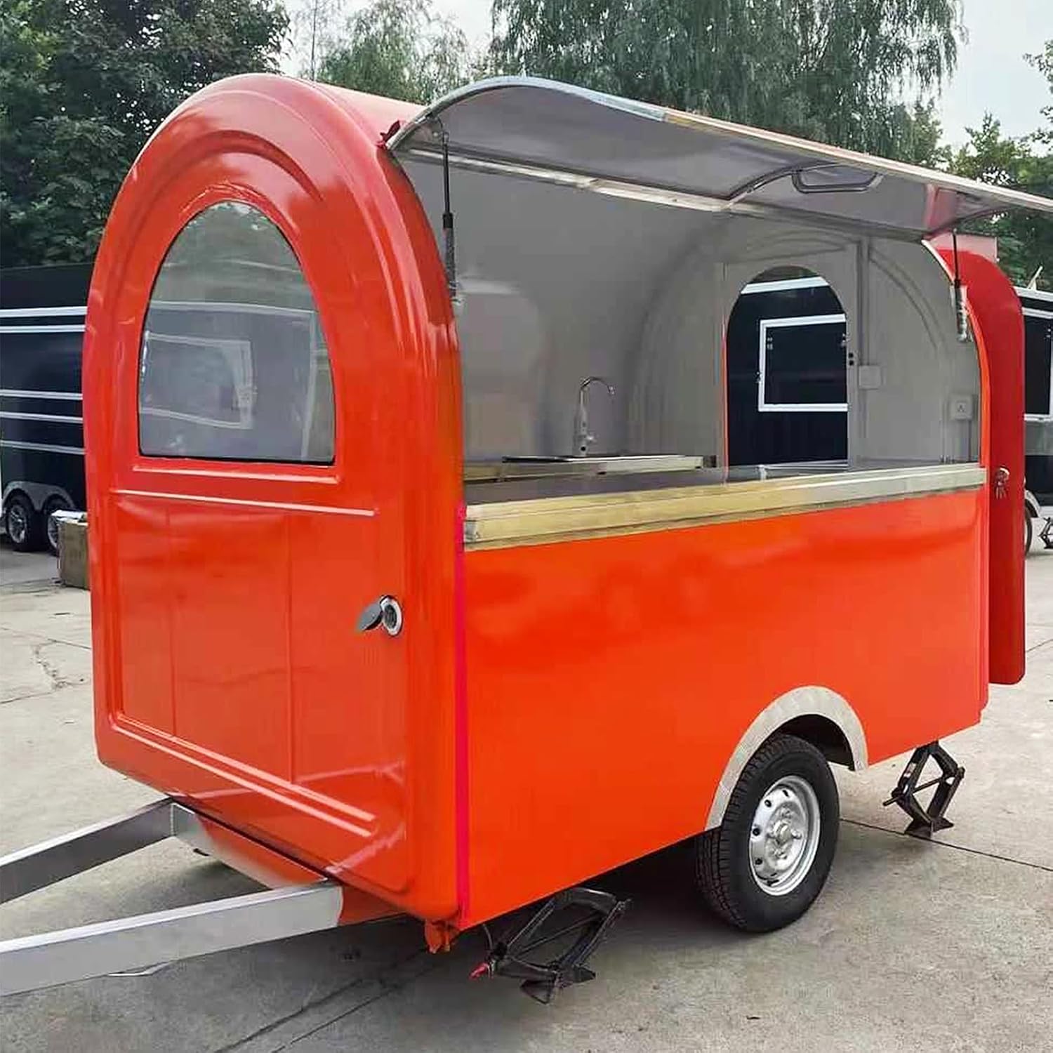 8FT Food Truck, FRP Round Food Truck with Coffee Concession Trailers, Food Vending Cart Mobile Food Trailer for Sale Ice Cream Taco Truck (2.5 * 1.75 * 2.35M)