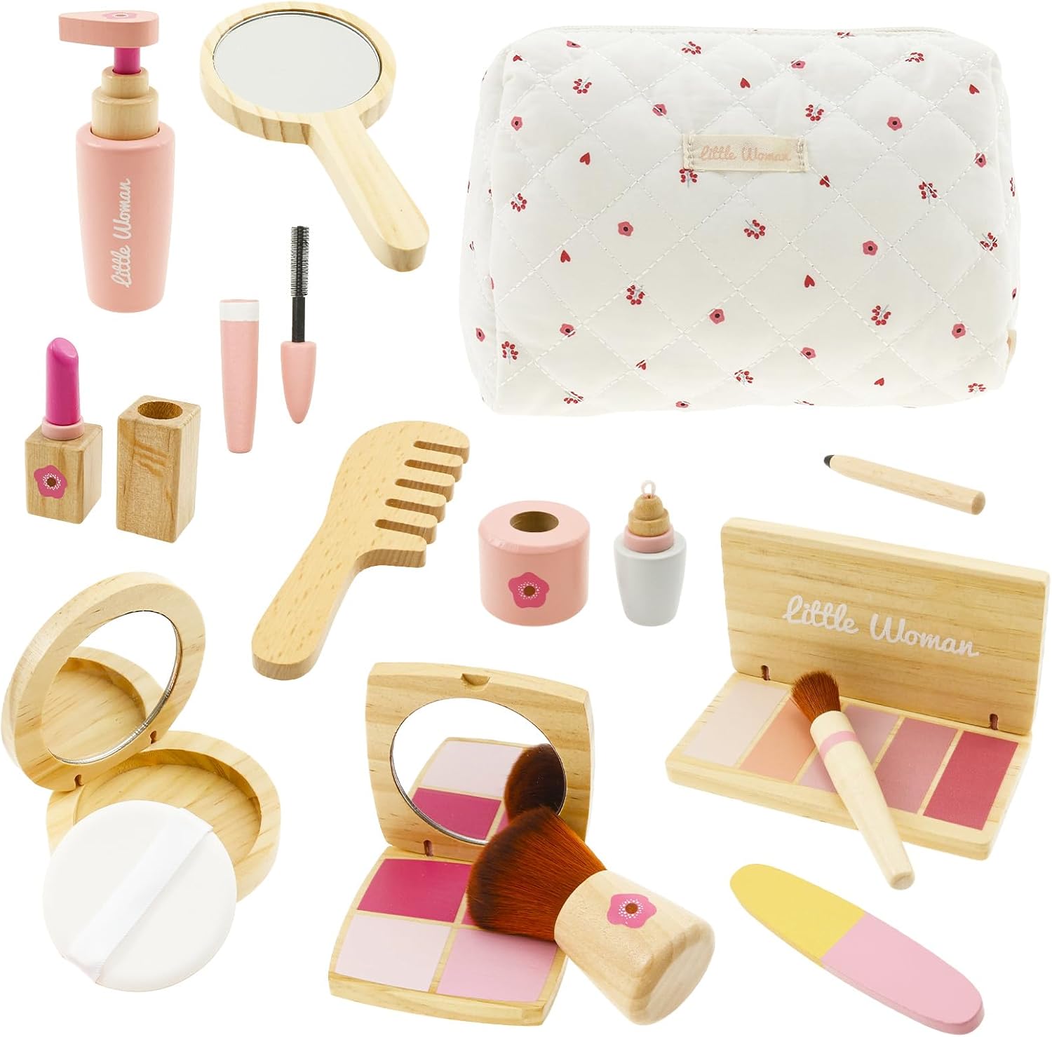 Wooden Kids Makeup Sets for Girls Washable Non-toxi Pretend Makeup Sets with Cosmetic Bag Role Play Toys Christmas Halloween Birthday Gifts for Girls 3 4 5 6 7 8-12 Years Old