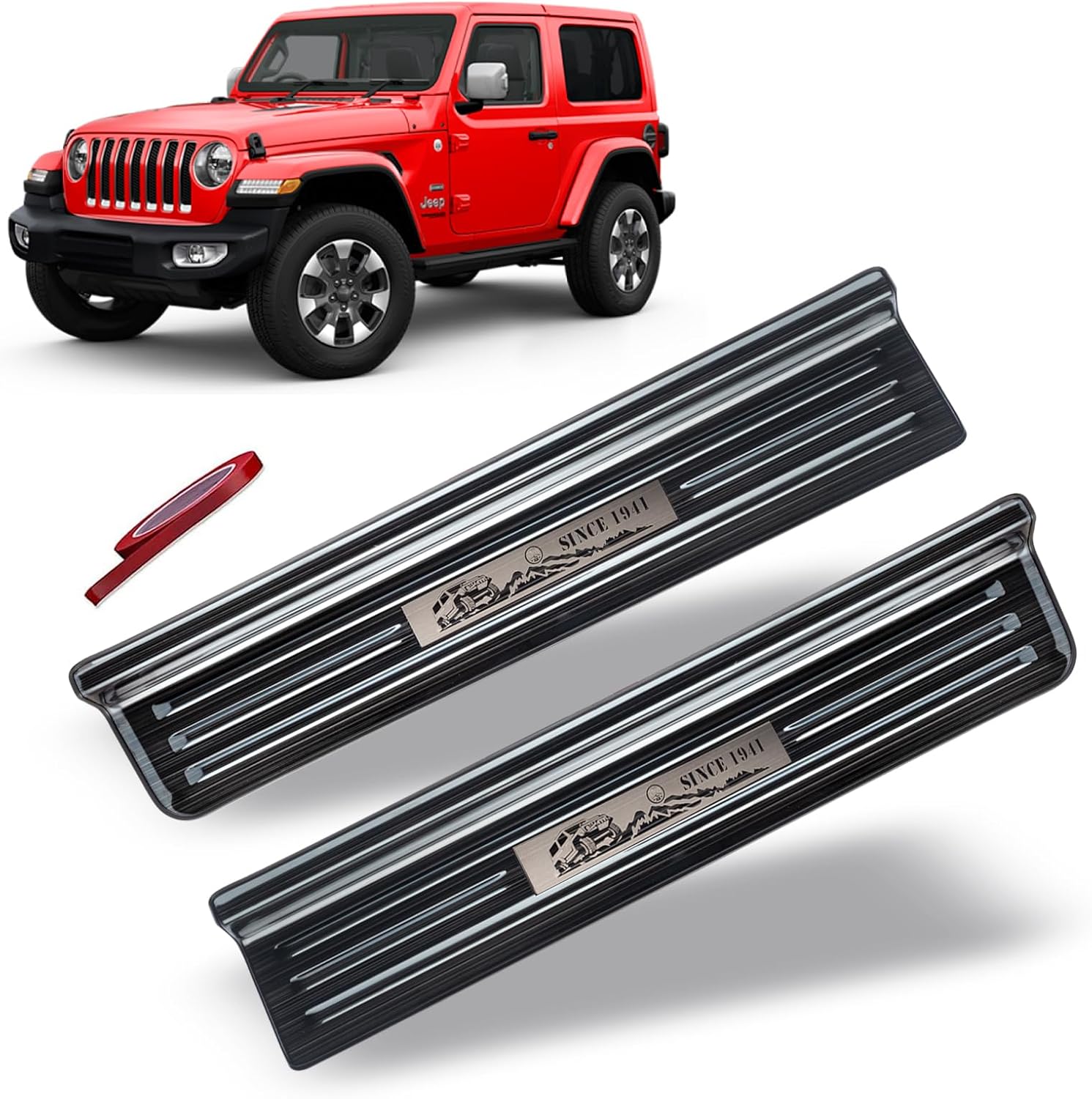 Rowa 304 Stainless Steel Door Sill Guards Compatible with Jeep Wrangler JL JLU 2018-2025 & Gladiator JT 2020-2025, Brushed Black Door Entry Guard Full Coverage (2 Door)
