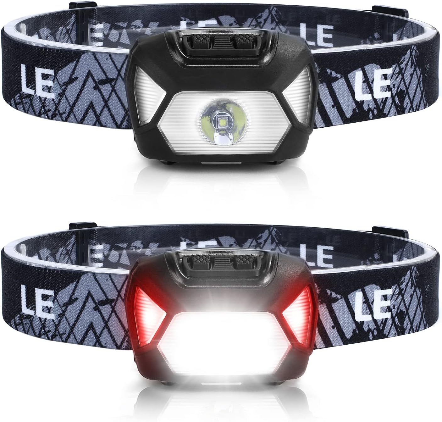 Lepro HeadLamp, 2 Pack Super Bright LED Head lamp with 6 Lighting Modes, Waterproof, Battery Powered LED Lightweight Headlight for Cycling Running Camping for Kids Adults