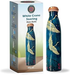 Pure Copper Bottle with leakproof Lid - Igrets White Bird Design - Capacity 32 Oz/950 ml - Travel Water Bottle for Gym, Office, Hiking, Girls and Kids with Ayurvedic Health Benefits
