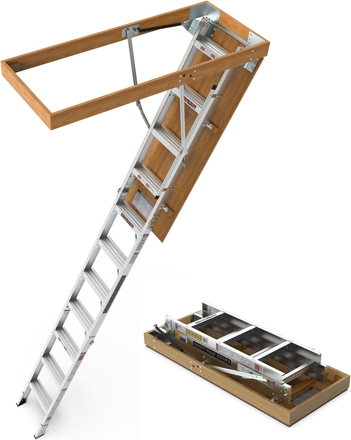 Aluminum Attic Ladder Pull Down Loft Stairs Folding Ceiling Ladder for Attic Access Door, Manual Lifting, for 7'8"-10'3" Ceiling Height, 22 1/2" x 54", 375 lbs Capacity
