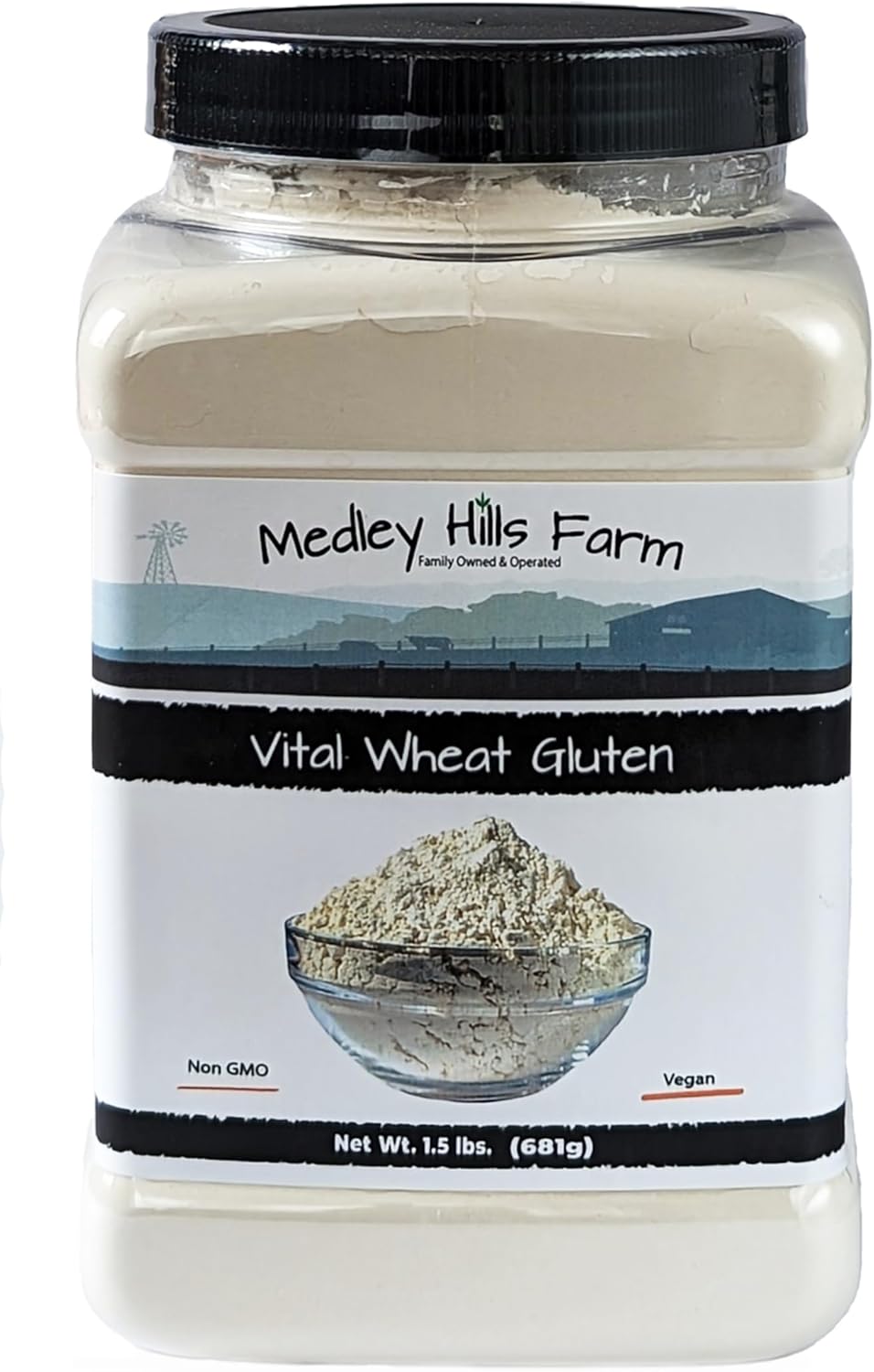 Grehge n By Medley Hills Farm 1.5 lbs. in Reusable Container - High in Protein - Vegan - Non GMO - Keto Friendly - Make Seitan - Great Vital Wheat Gluten for Bread Making