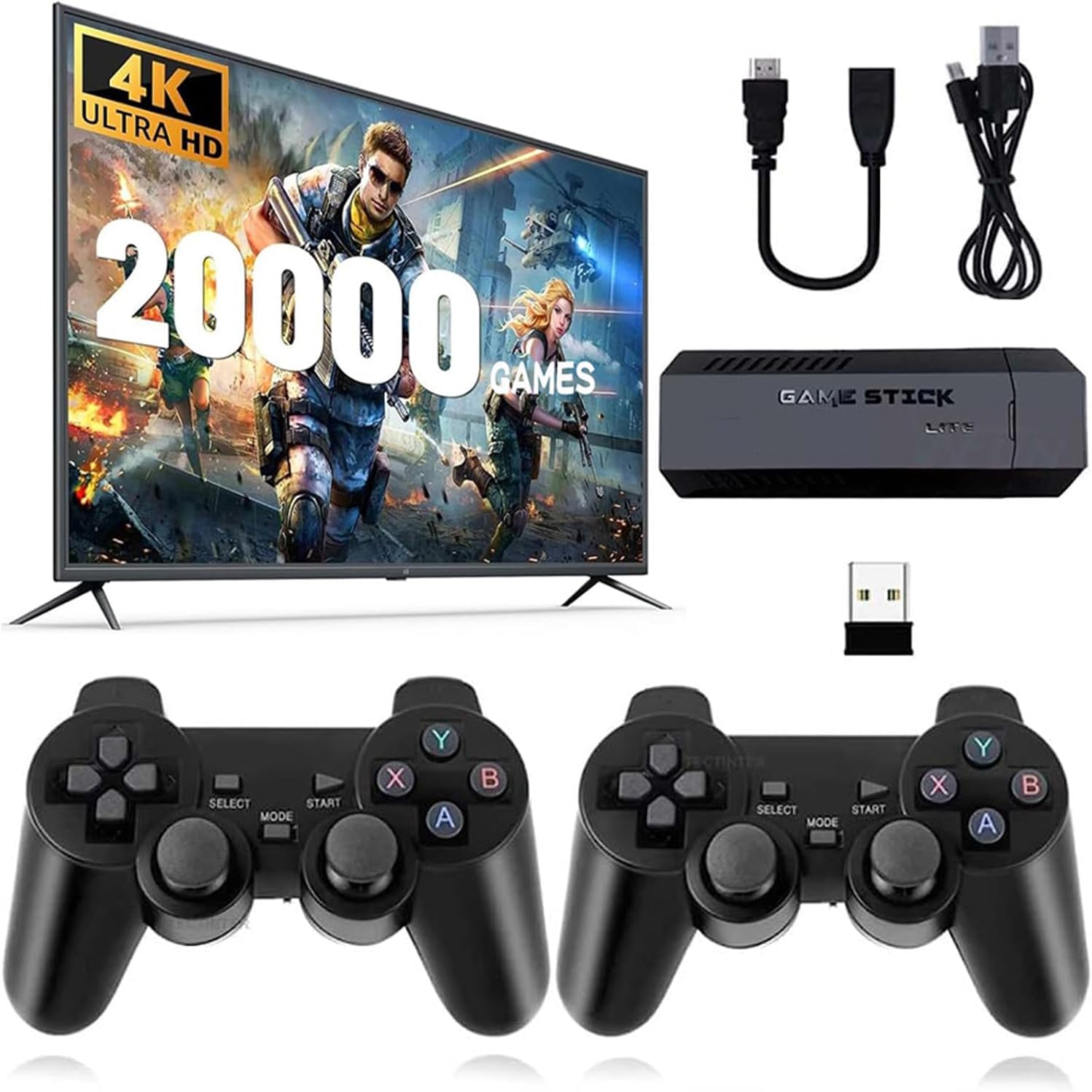 Retro Game Console,Wireless Retro Game Stick with 20,000+ Built-in Games, HDMI Output, Plug & Play, 2.4G Wireless Gamepads, Ideal for Family & Friends Entertainment