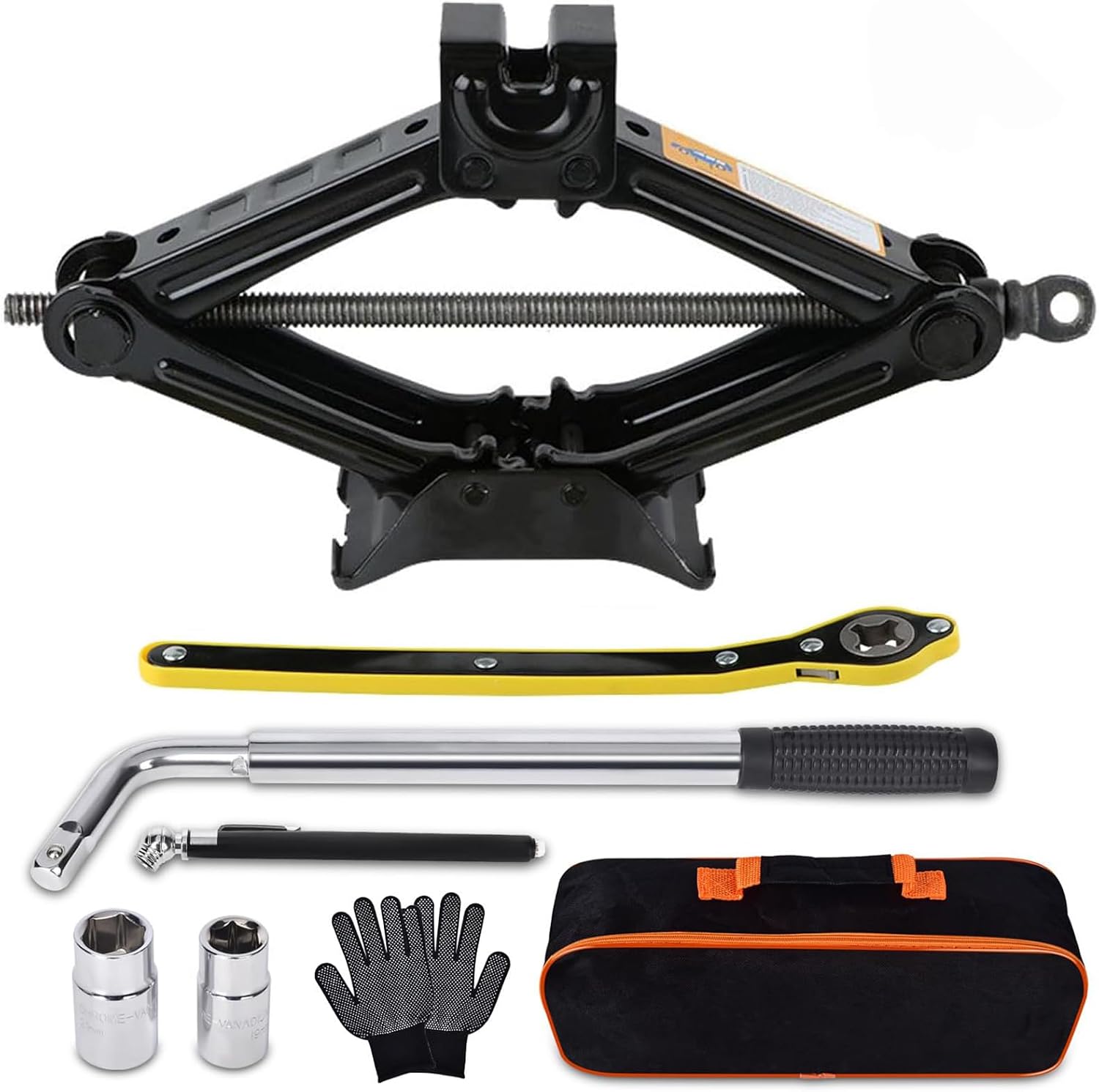 Rarapop Car Jack Kit Scissor Jack for 2 Ton (4409 lbs) Tire Jack Tool Universal Emergency Kit with Lug Wrench Tire Changing for Car SUV