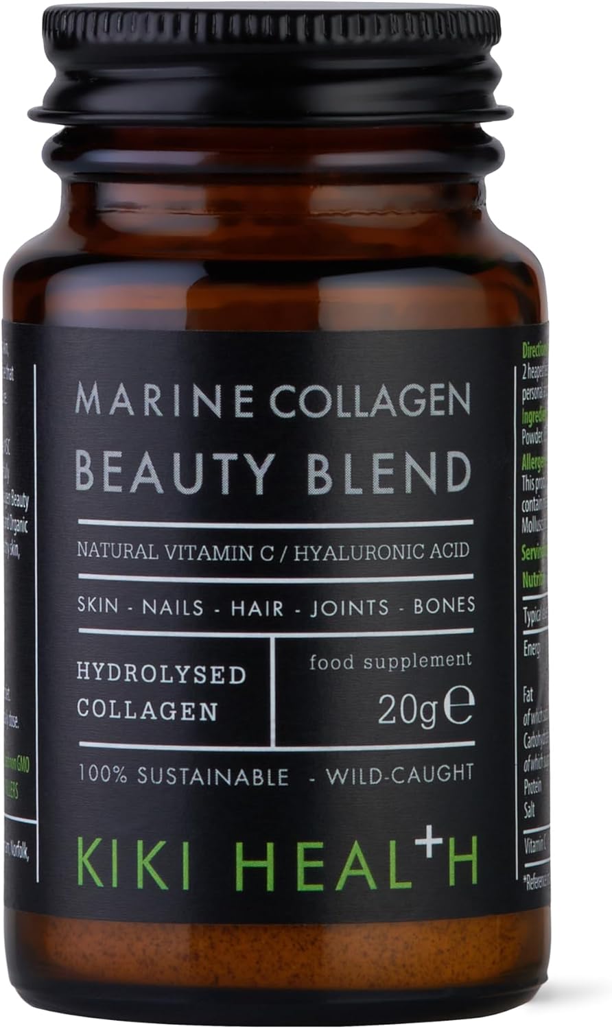 Kiki Health Marine Collagen Peptides Beauty Blend | Vital Protein Supplement for Skin, Hair Nails, Bones, Joints & Digestion | Hydrolysed Collagen with Vitamin C and Hyaluronic Acid - 20g