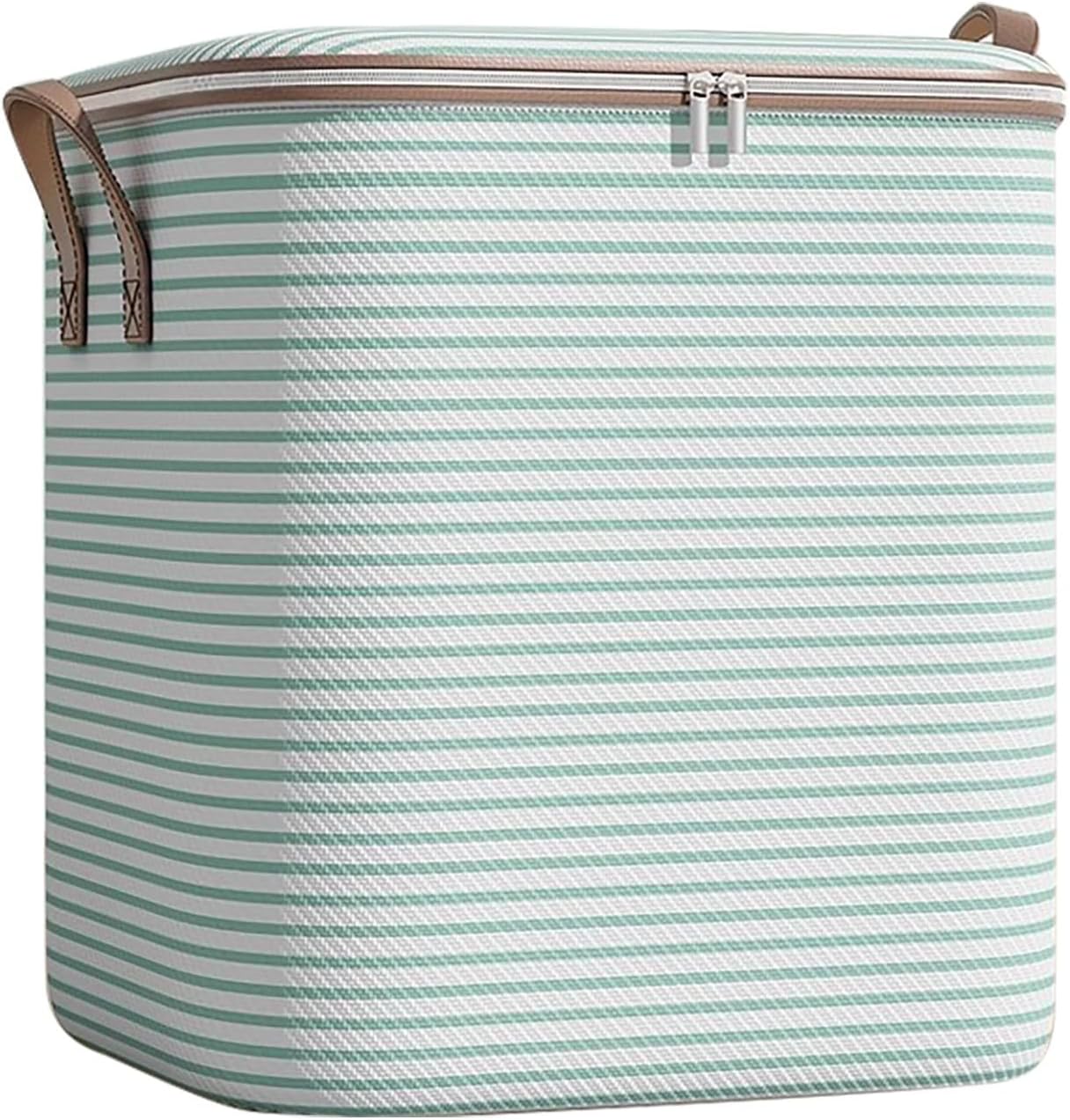 Large Capacity Clothes Storage Bag Organizer with Handle, Foldable Clothes Storage Boxes with Double Opening Zips Clothing Containers Box for Comforters Bedding Blankets Clothing (Green, 210)