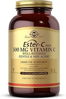 Solgar Ester-C Plus 500 mg Vitamin C (Ascorbate Complex), 250 Vegetable Capsules - Gentle & Non Acidic - Antioxidant & Immune Support - Non GMO, Vegan, Gluten Free, Kosher - 250 Servings