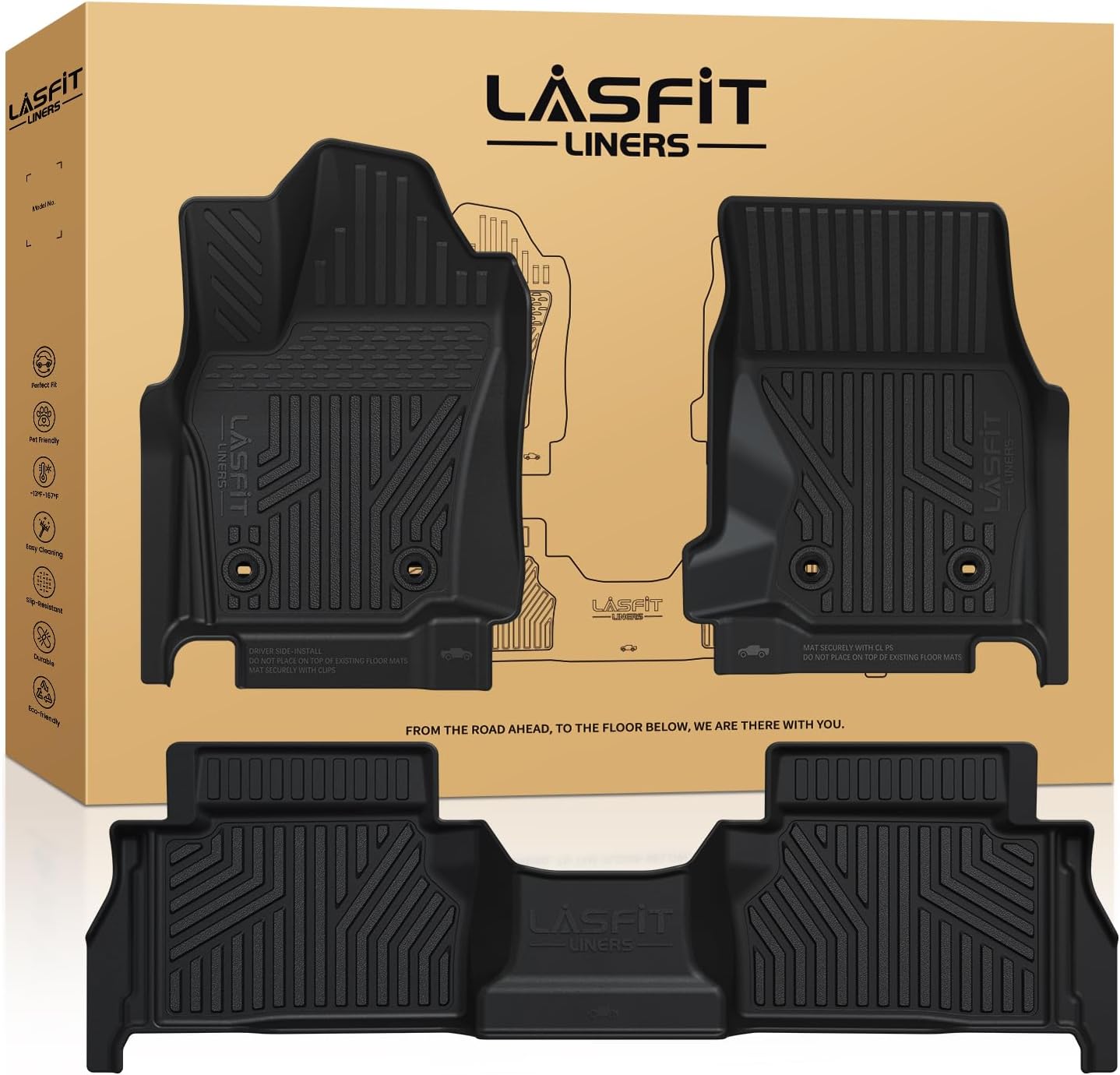 LASFIT Floor Mats for Toyota Tacoma 2024 Double Cab (Not fit Hybrid) All Weather Floor Liner TPE Custom Fit Car Mats Front&Rear 2 Row Mats,Black (Automatic Transmission with Under-Seat Storage)