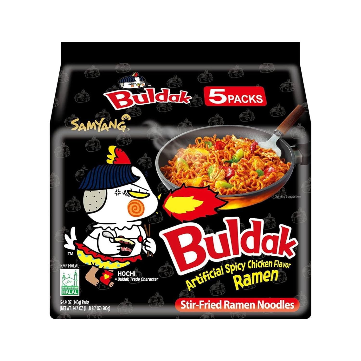 Samyang Spicy Chicken Ramen Roasted Noodles, Buldak Artificial Spicy Chicken flavor 4.94 oz (5 Packs) Original
