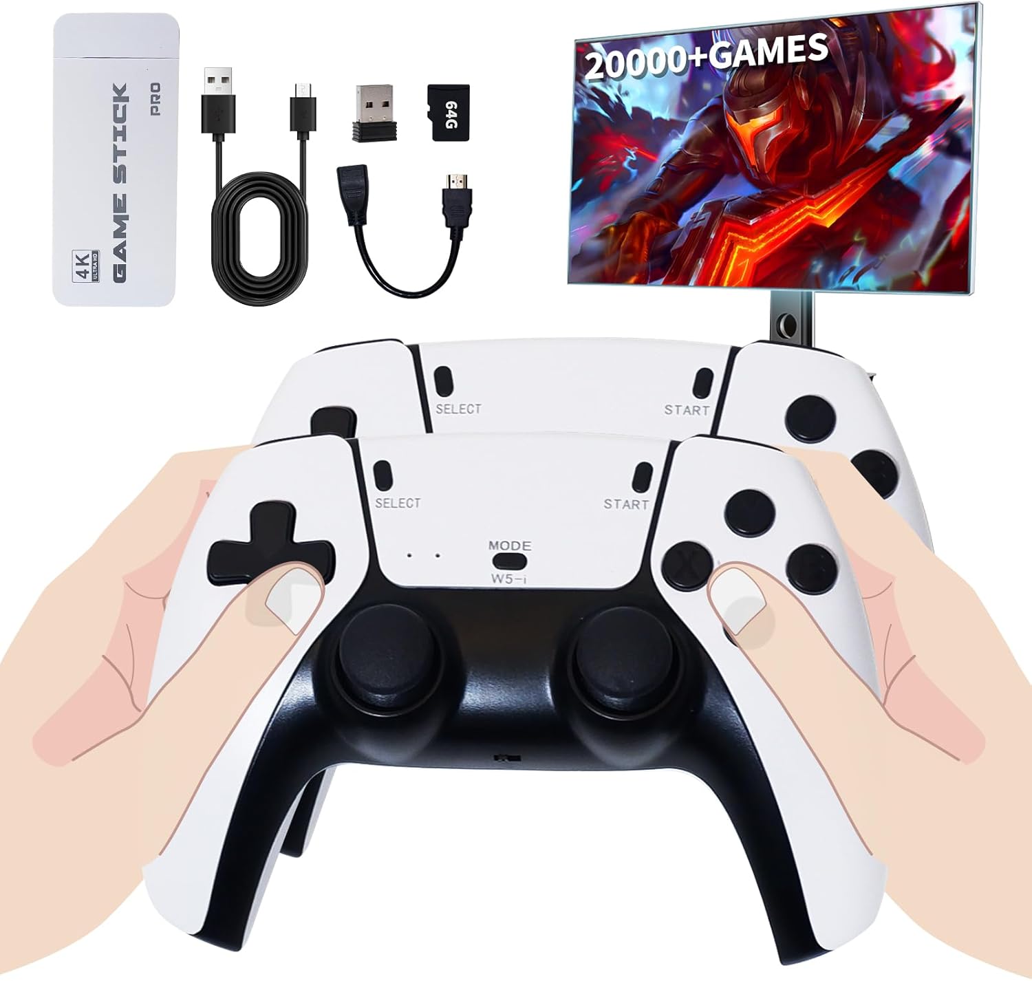 Retro Gaming Console Stick – Plug & Play Video Game Stick with 20,000+ Classic Games, 20+ Emulators, 4K HDMI Output, 2.4GHz Wireless Controllers, Retro Game System for TV（64G