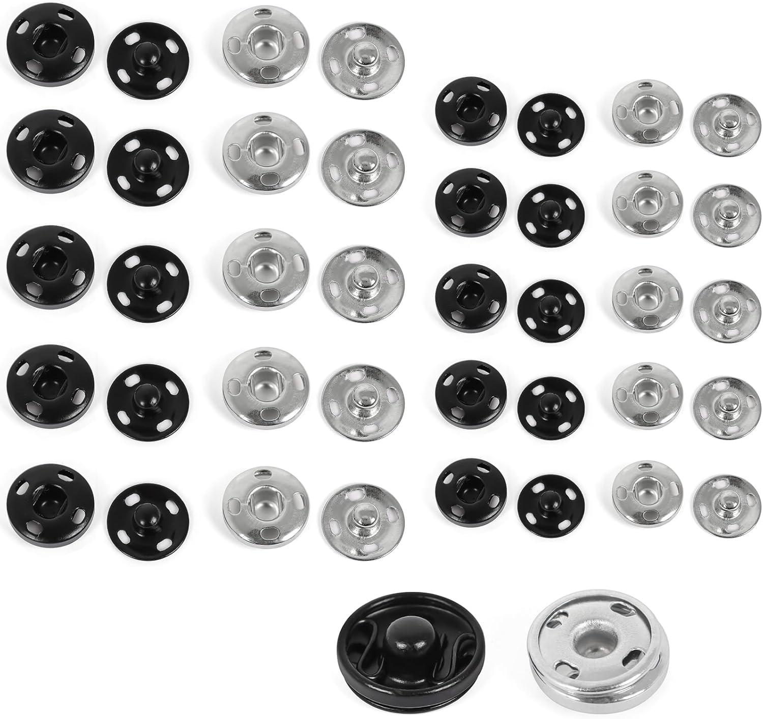20 Sets Metal Sew-on Snap Fasteners, Fasteners Sewing Press Studs Buttons, Sewing Press Studs for Clothing DIY Crafts (8.5mm, 12mm)