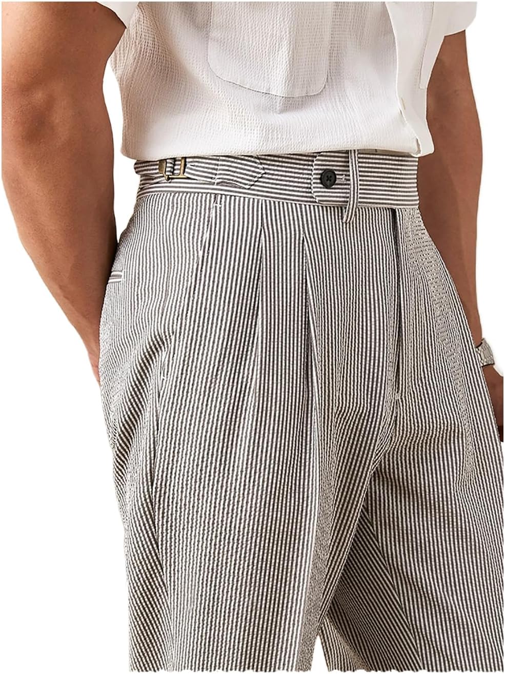 Men's Seersucker Gurkha Suit Pant Dress Casual Summer Lightweight Trousers Beach