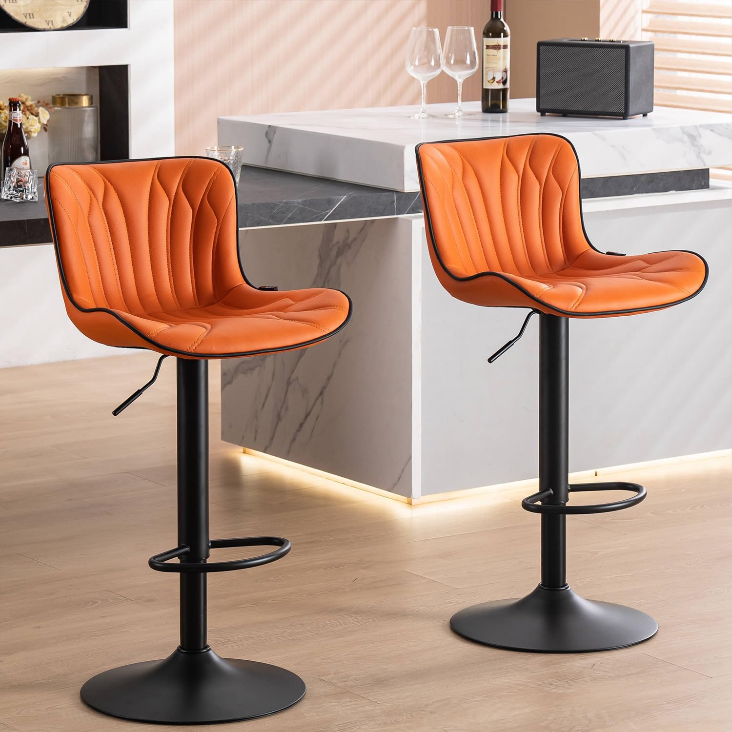 Kidol & Shellder Bar Stools Set of 2 Swivel Breakfast Barstools, Orange