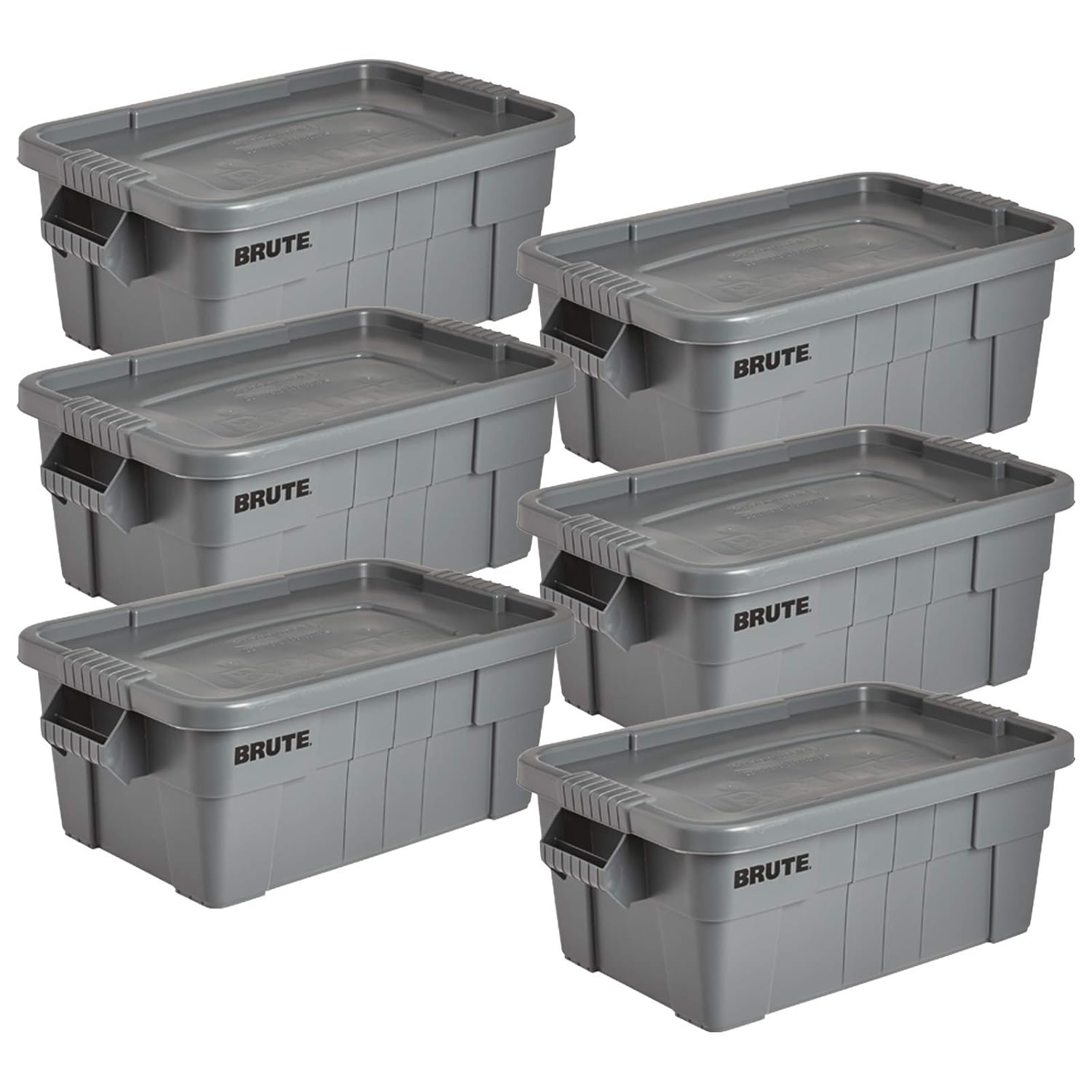 Rubbermaid Commercial Products BRUTE Tote Storage Bin with Lid, 14-Gallon, Gray, Rugged/Reusable Boxes for Moving/Camping/Garage/Basement Storage, Pack of 6
