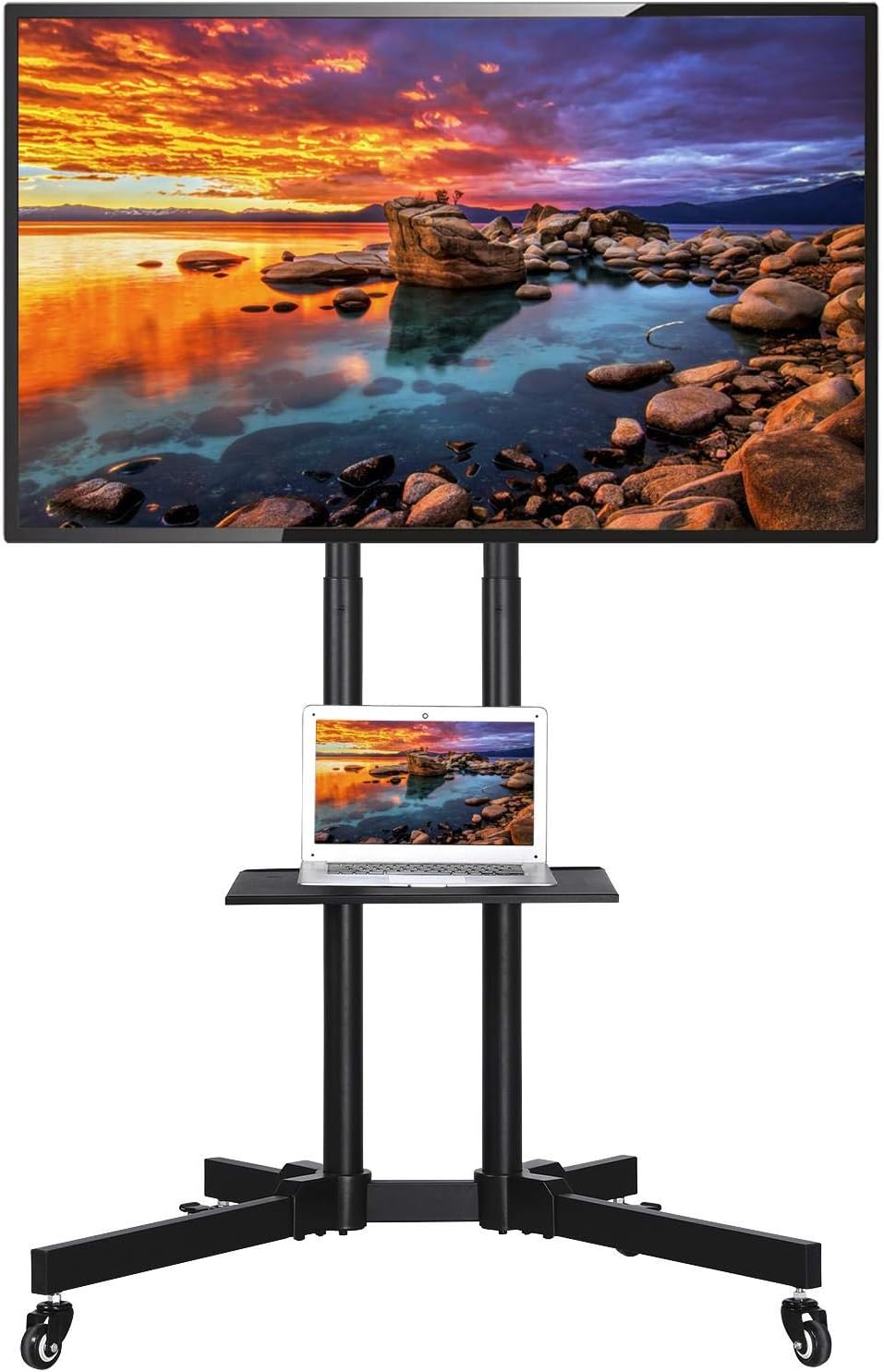 costoffs Mobile TV Stand on Wheels Universal TV for 32-75 inch LED LCD Screens, Floor TV Mount Stands with Shelves Height Adjustable Mobile TV Cart Trolley, Holds 50 KG & Tilt Range 600mm x 400mm