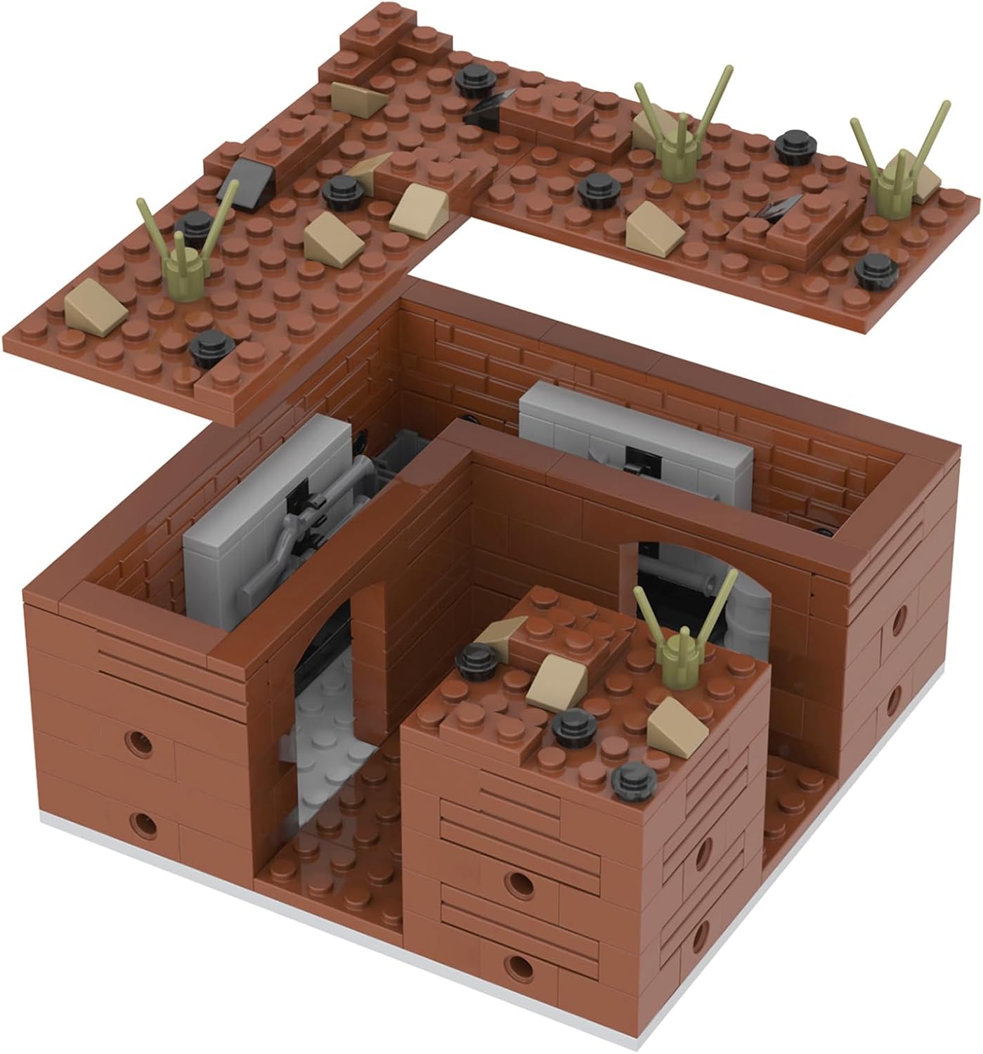 WW2 Weapons Depot Military Building Block Set(252PCS).Build Different Combat Military Buildings.