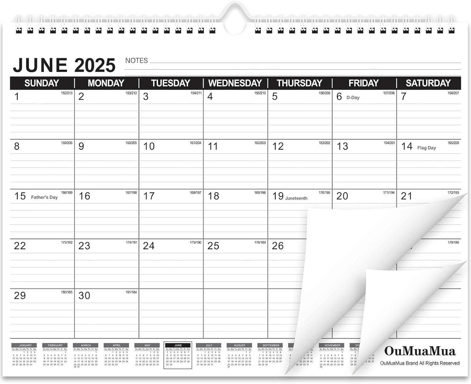 OuMuaMua Wall Calendar 2025, Calendar Wall 2025-2026, Jun. 2025 to Dec. 2026, 14" X 11" 19-Month Paper Hanging Planner Wall with Thick Paper, Ruled Blocks for Office Home Planning & Organizing