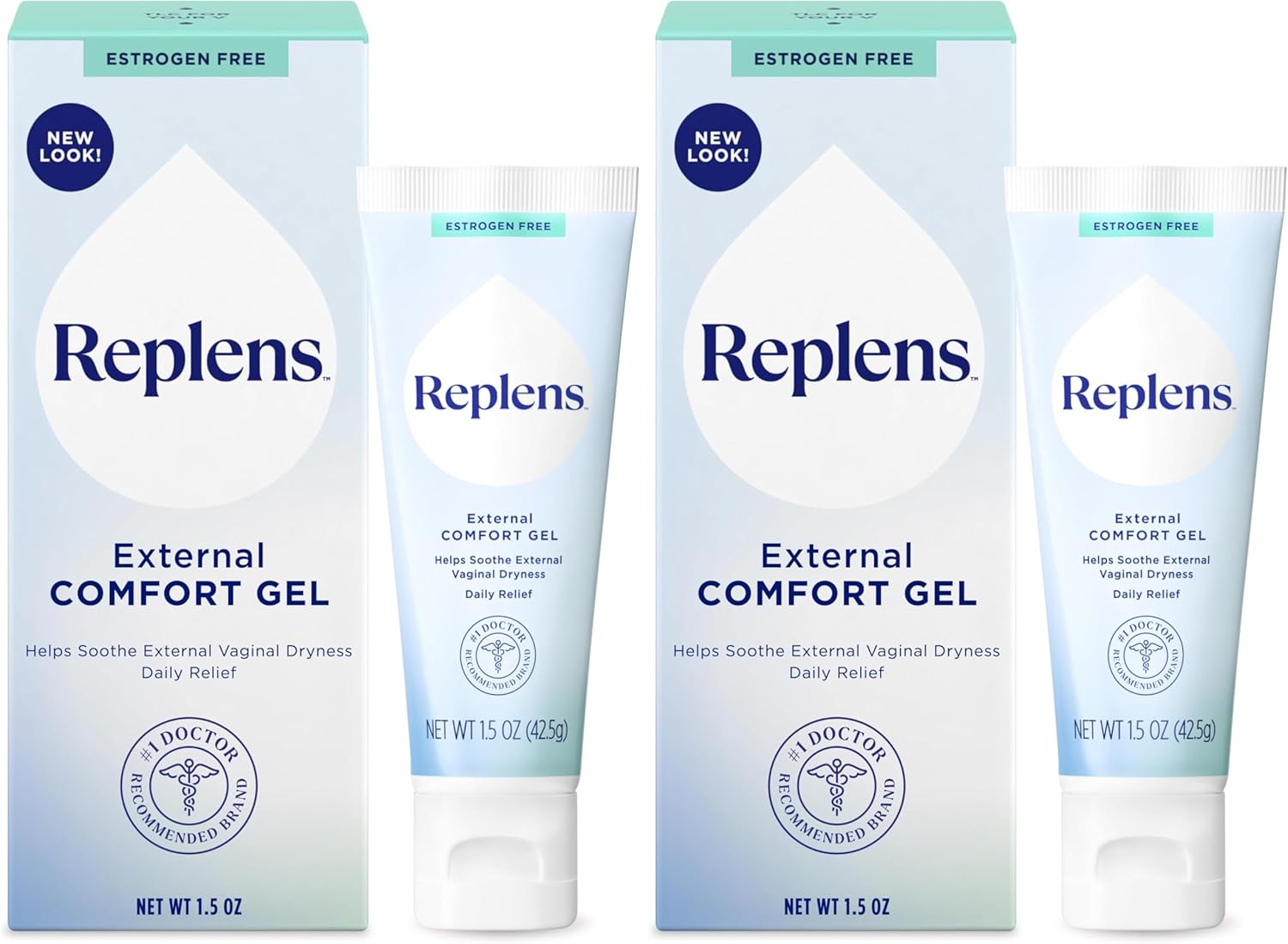 Replens External Comfort Gel for Vaginal Dryness, Fragrance Free Daily Comfort Gel, Hormone-Free, 1.5 oz (Pack of 2)