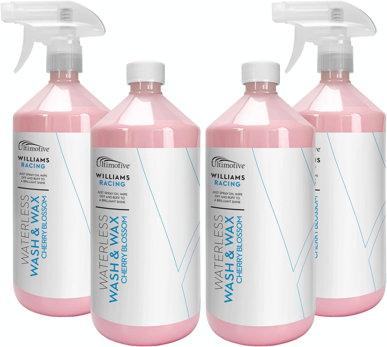 Williams Racing Cherry Blossom Waterless Wash and Wax 4 x 1L with 2 trigger sprays
