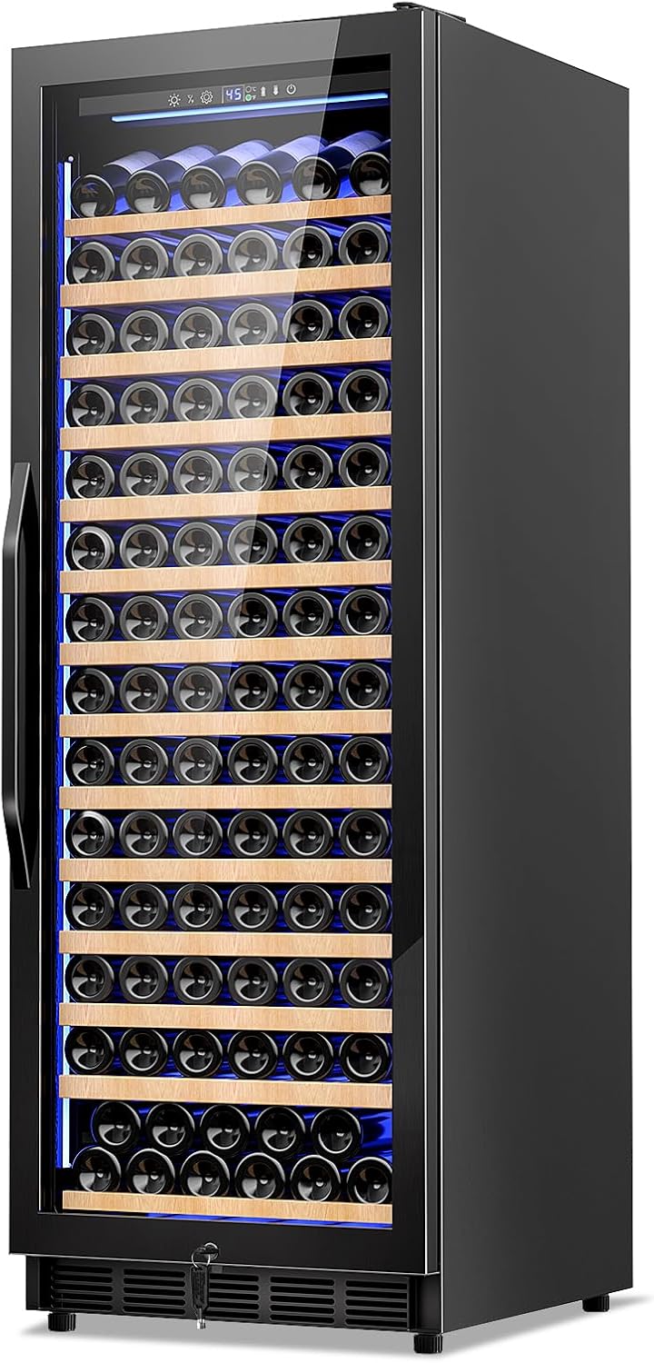 Wine Fridge Freestanding,173 Bottles 24 Inch Wine Cooler Refrigerator, Tall Wine Fridge with Compressor Low Noise Fast Cooling, Wine Cellar with Upgraded Door Handle Sliding Rail Shelves, Black