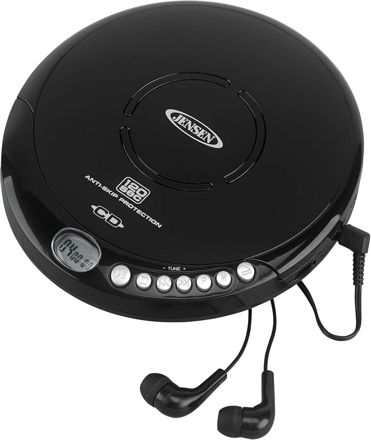 Jensen Portable CD-120 Portable Personal CD Player Compact 120 SEC Anti-Skip CD Player – Lightweight & Shockproof Music Disc Player & FM Radio Pro Sport-Earbuds for Kids & Adults (Black)