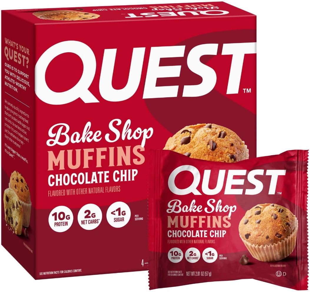 Quest Bake Shop, Chocolate Chip Muffins, 10g Protein, 2g Net Carbs, Less than 1g Sugar, 4 Count