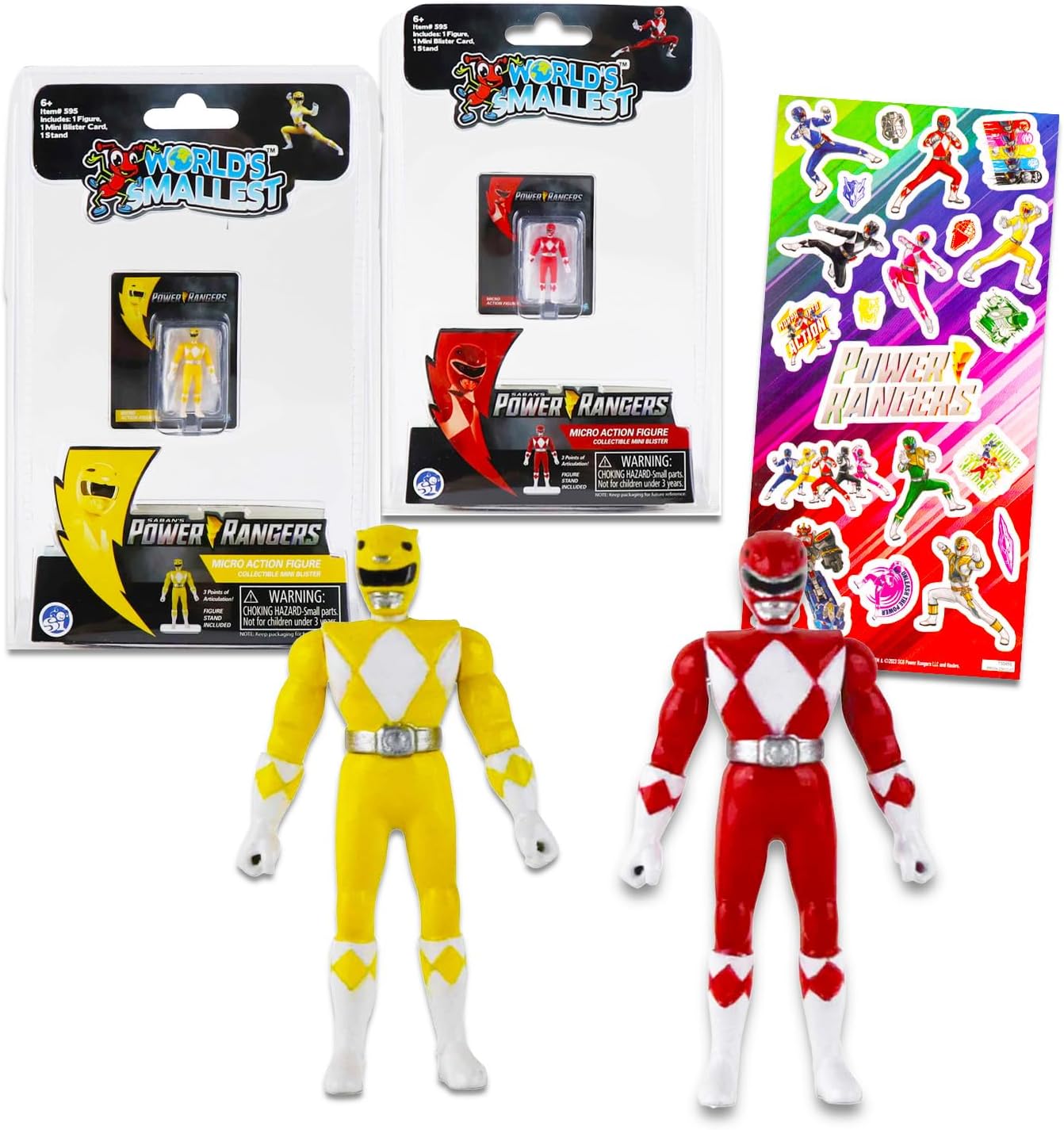 World's Smallest Power Rangers Action Figures Set - Bundle with 2 Mini Power Rangers Figures Plus Stickers