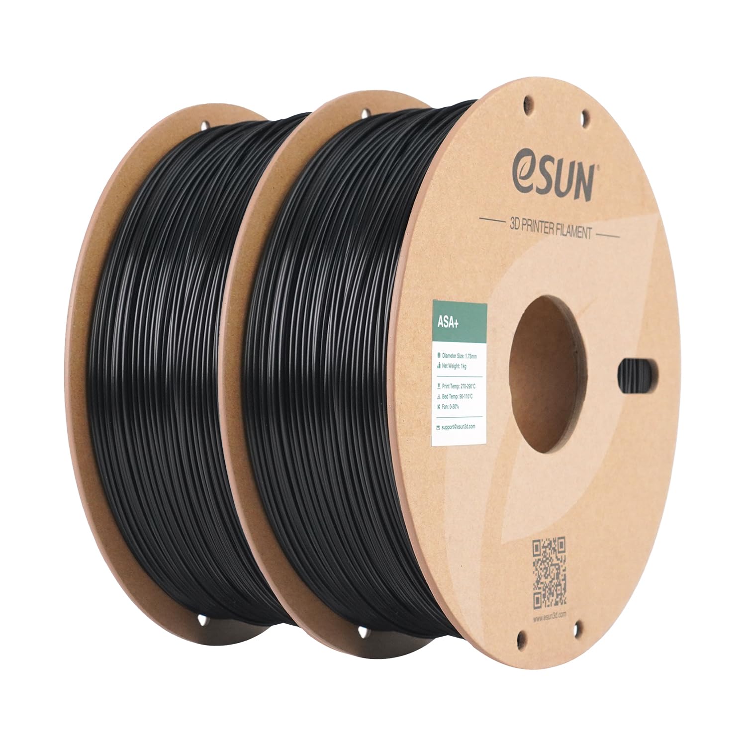 eSUN ASA+ Filament 1.75mm, Weather Resistant, 1KG (2.2 LBS) per Spool, 2 Reels Printing Materials for 3D Printers,Black+Black