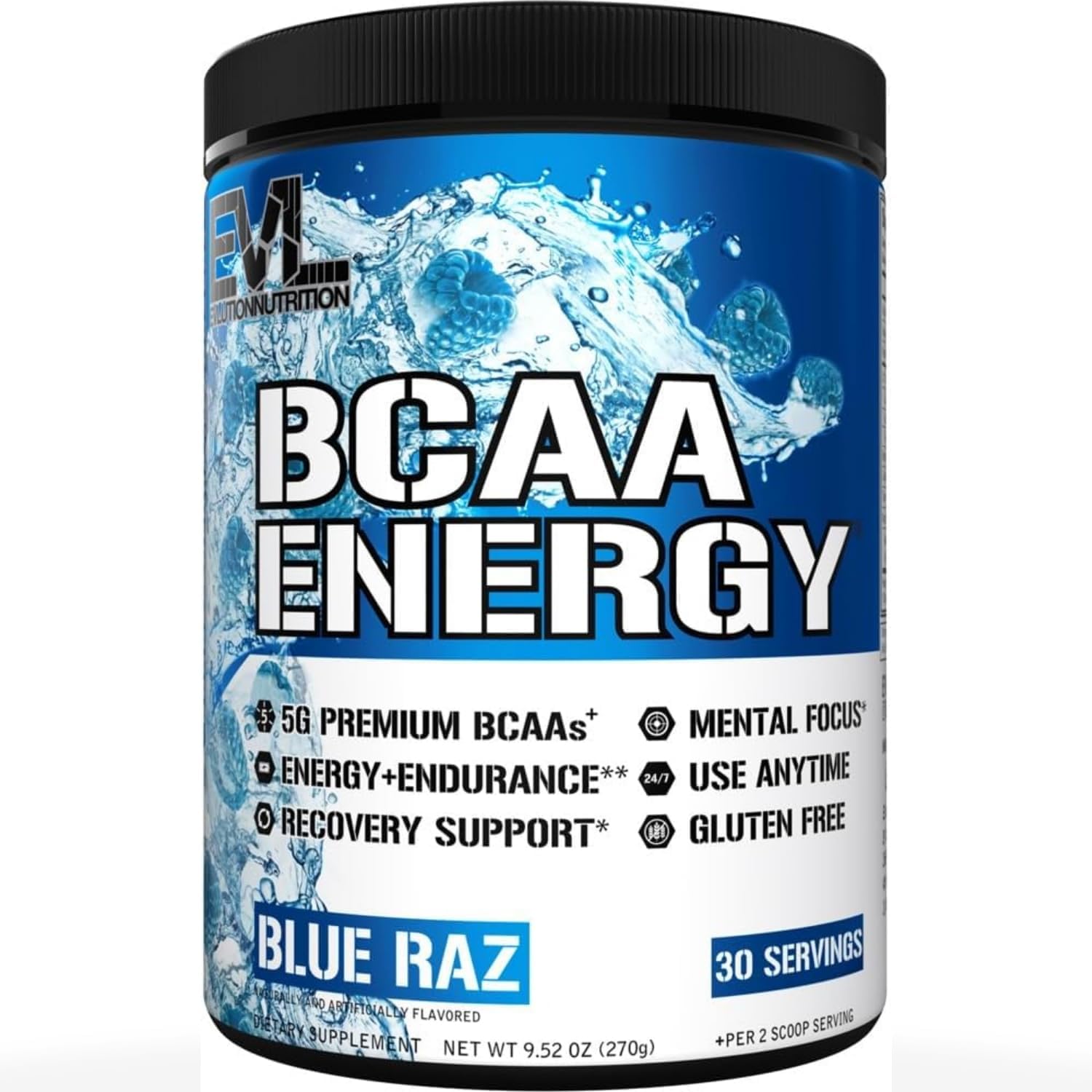 EVL BCAA Energy Amino Acids Powder with Natural Caffeine - Blue Raz