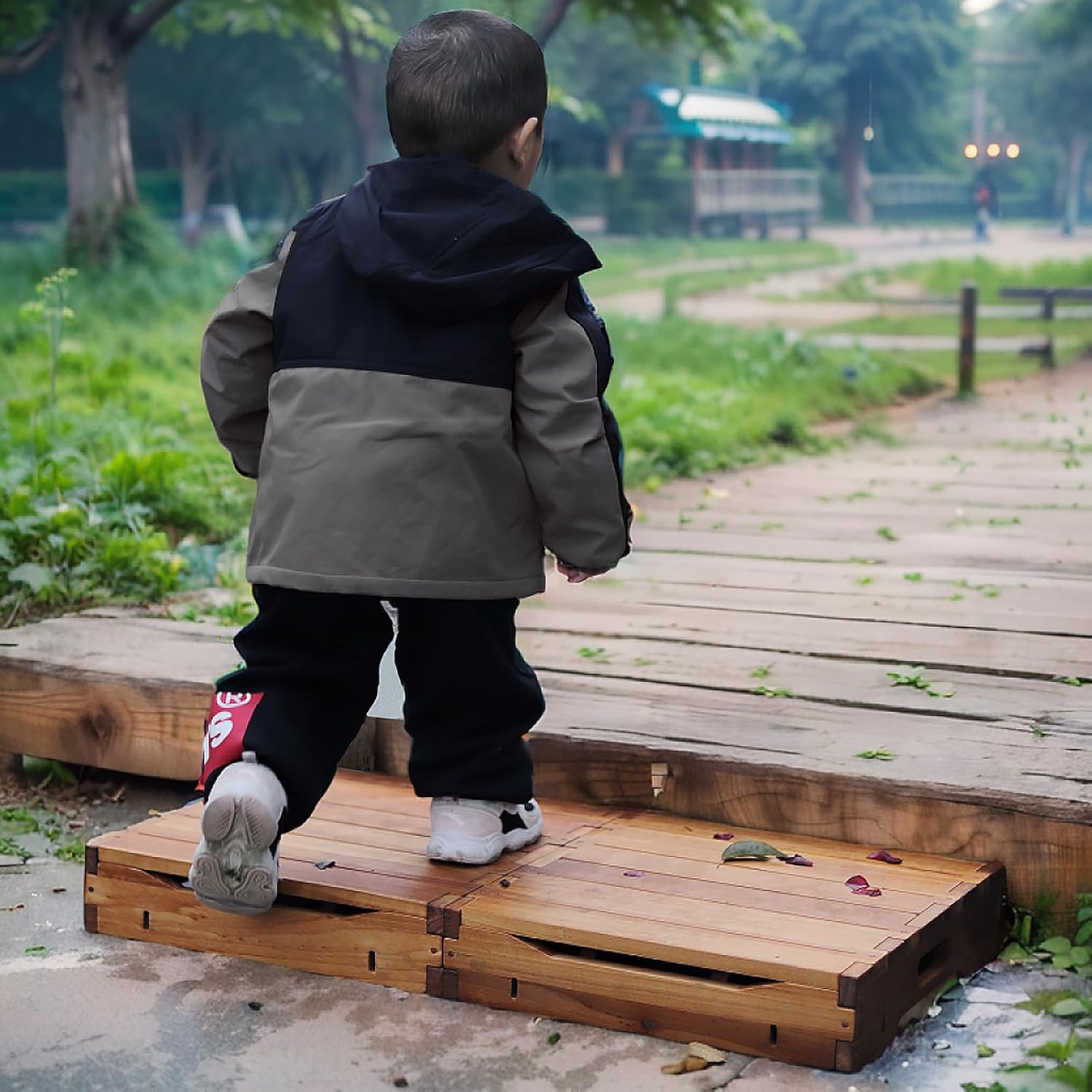 Wooden Platform 3.7" Height.One Step Stool Larger 31.5" for Adults&Senior. Carbonization Porch Step,Stair Assist Indoor&Outdoor,Bedside Foot Stepper,Mobility Stepping.for Handicap,Elderly,Kids