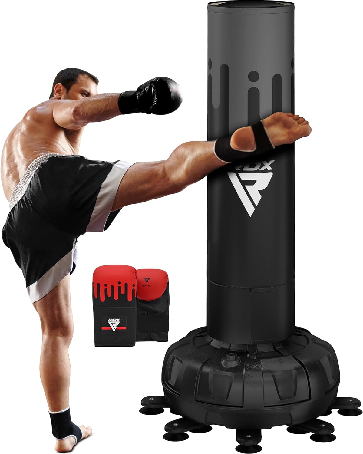 RDX XXL 150KG 6ft Free Standing Punch Bag with Gloves - Heavy Pedestal Bag with Stand for Kickboxing, Boxing, MMA, Muay Thai Karate, Adult Freestanding Punching Bag for Office Gym Home Fitness Workout